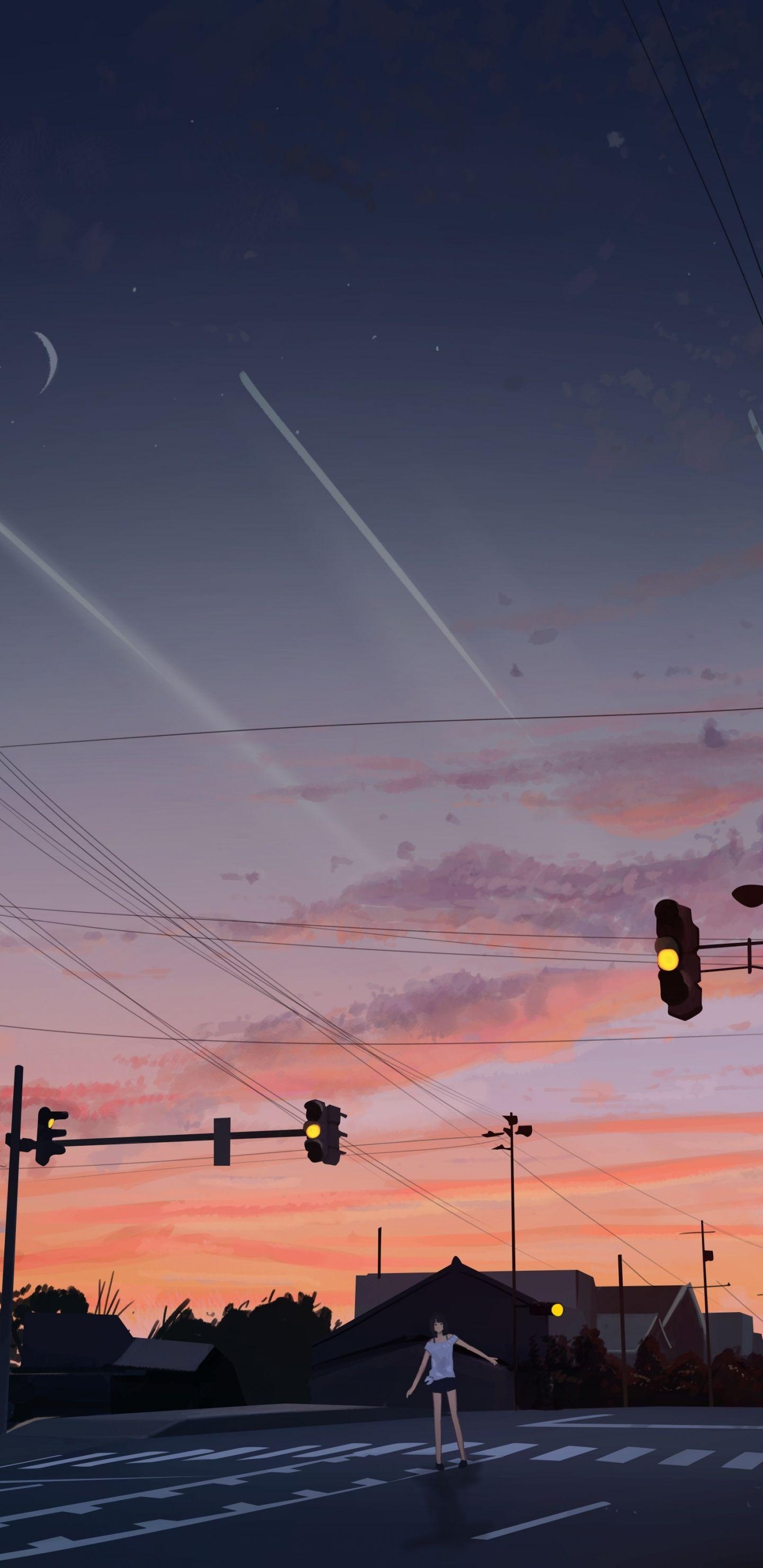 1440x2960 Download 1440x2960 wallpaper sunset, street, original, anime girl
