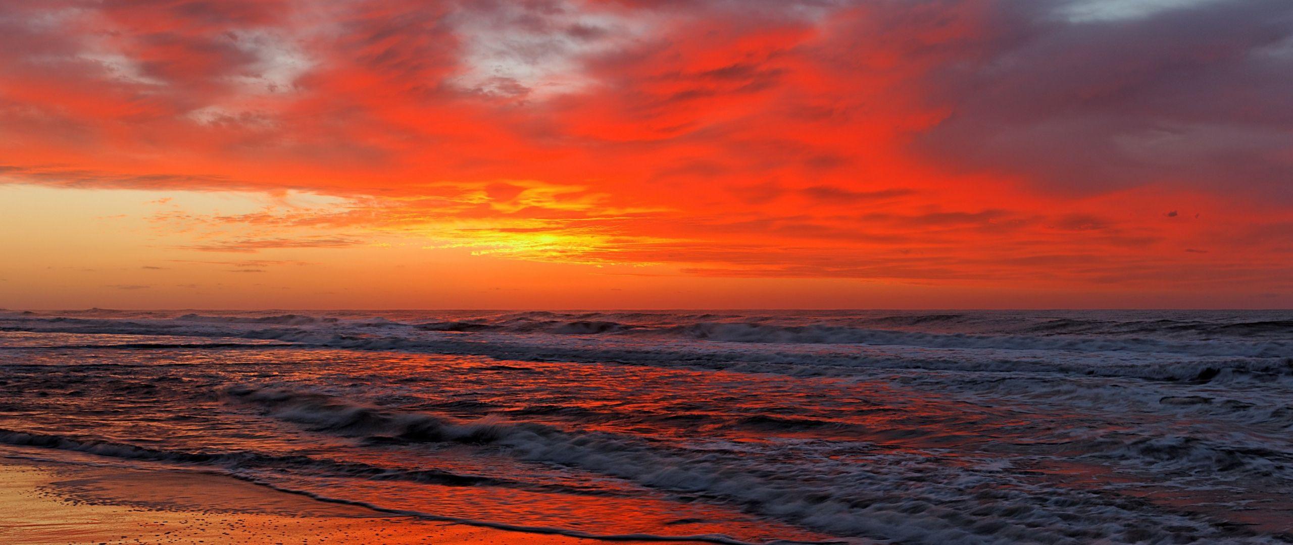 2560x1080 Download Ocean, 5k, 4k wallpaper, sea, sunset, shore, beach