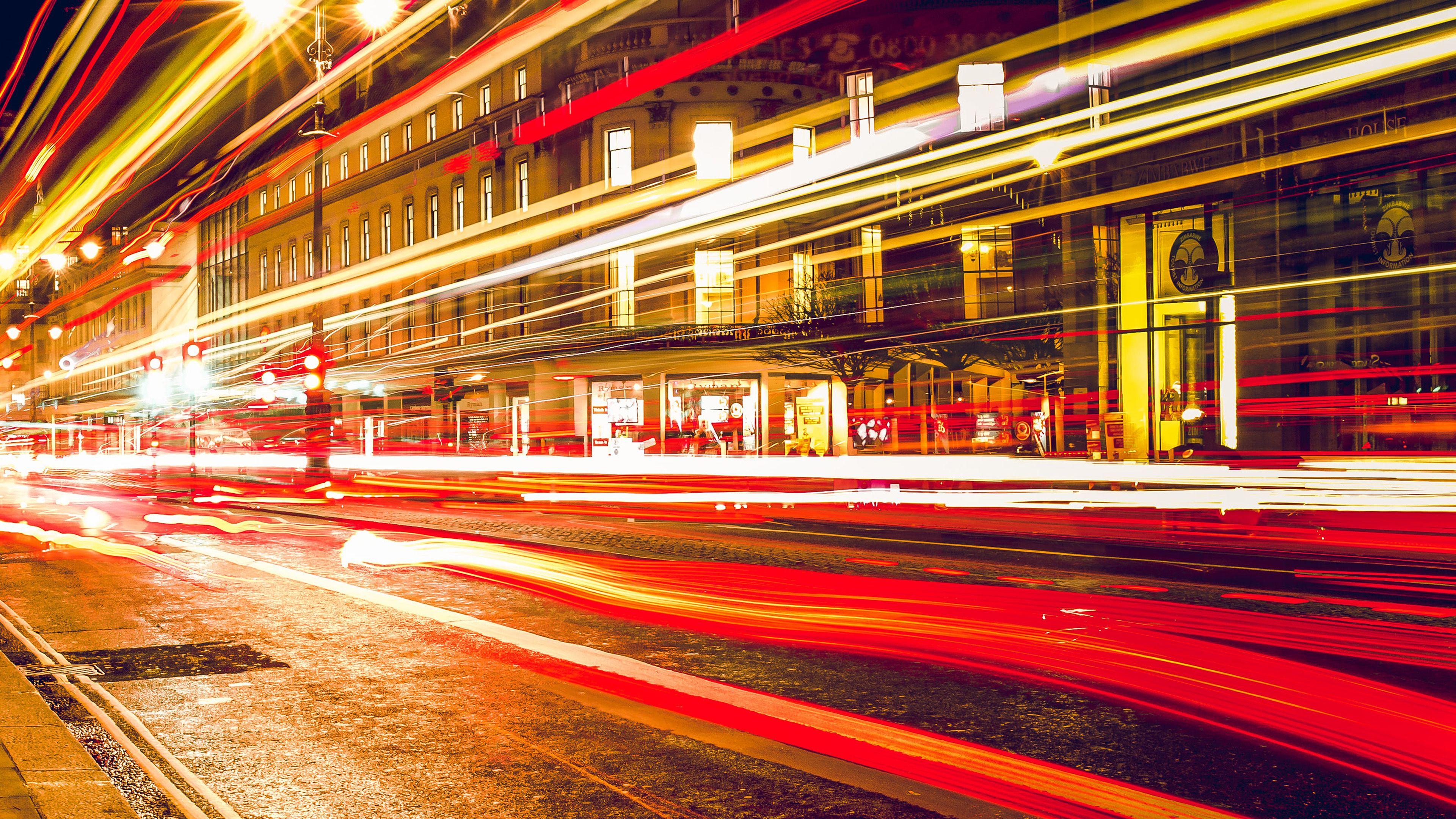 3840x2160 London City Car Lights Night Bokeh Red