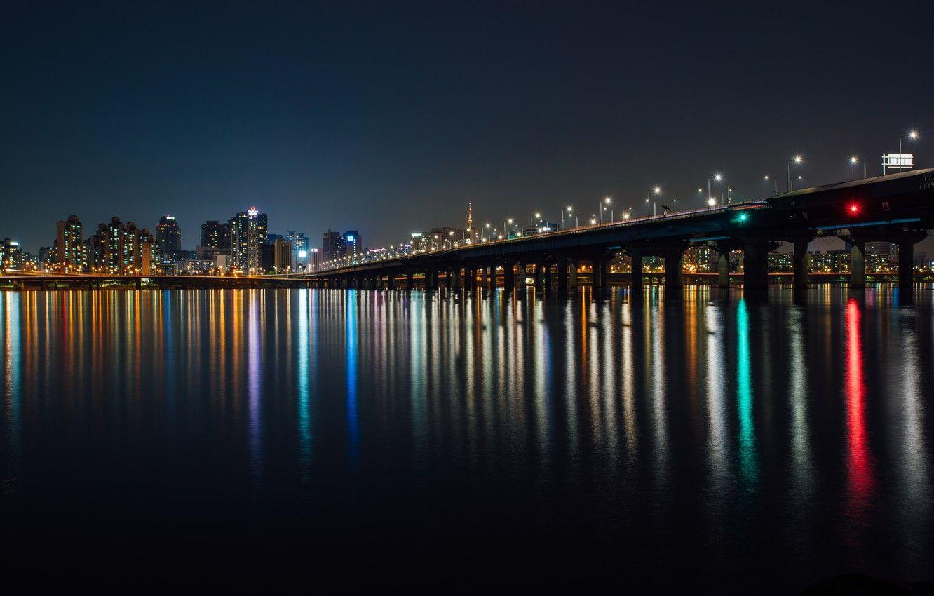 1332x850 Wallpaper Reflection, Bridge, Night, The city, Building, City, House, Architecture, Bridge, South Korea, Sea, Seoul, Korea, Buildings, Architecture, by Aleksandar Pasaric image for desktop, section город