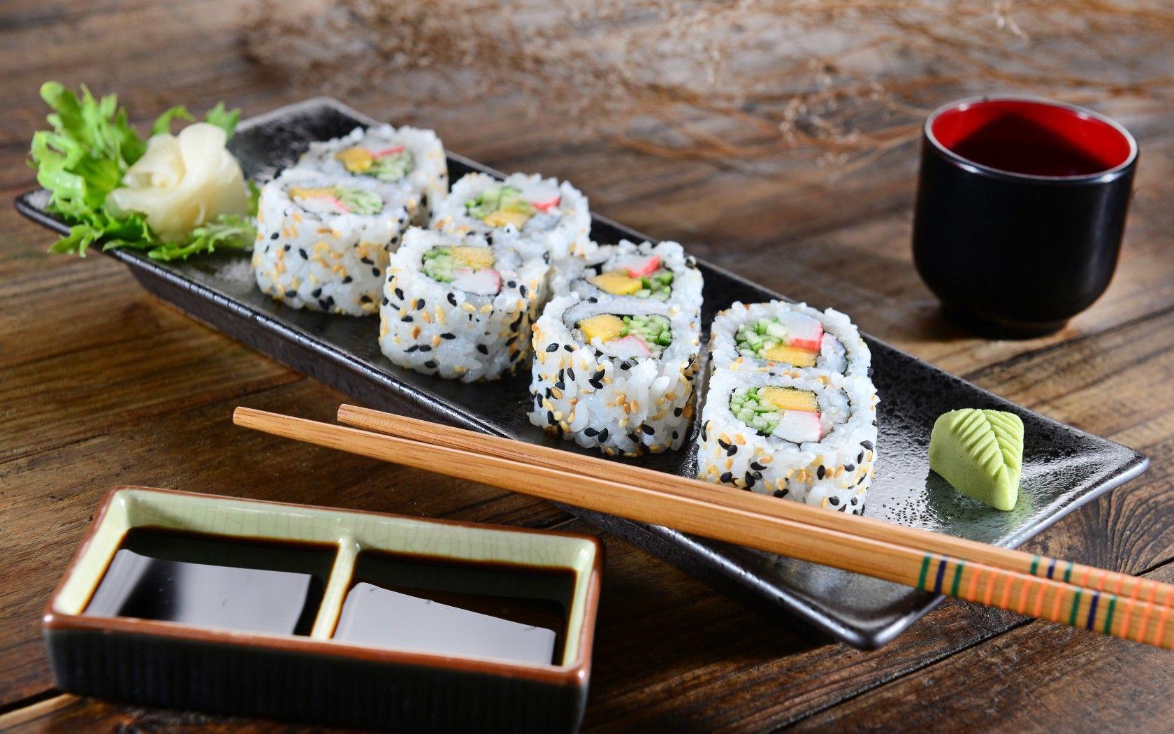 1680x1050 Sushi Rolls And Soy Sauce Widescreen Wallpaper. Wide