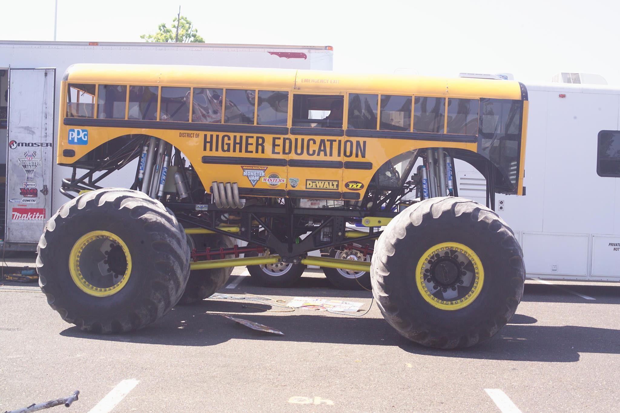 2048x1365 funny, school bus, monster truck wallpaper