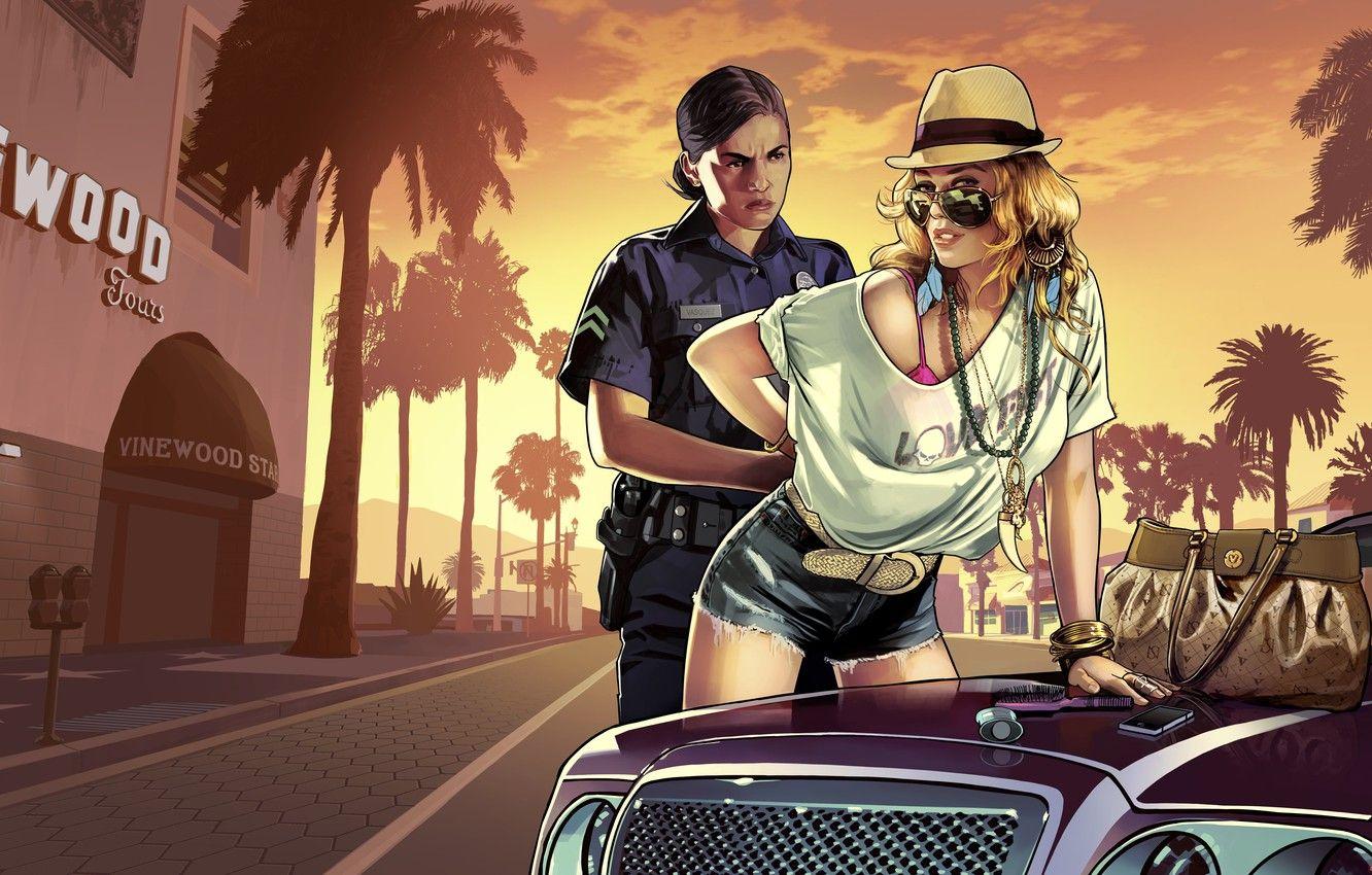 1332x850 Wallpaper girl, police, COP, Grand Theft Auto V, gta - for desktop, section игры