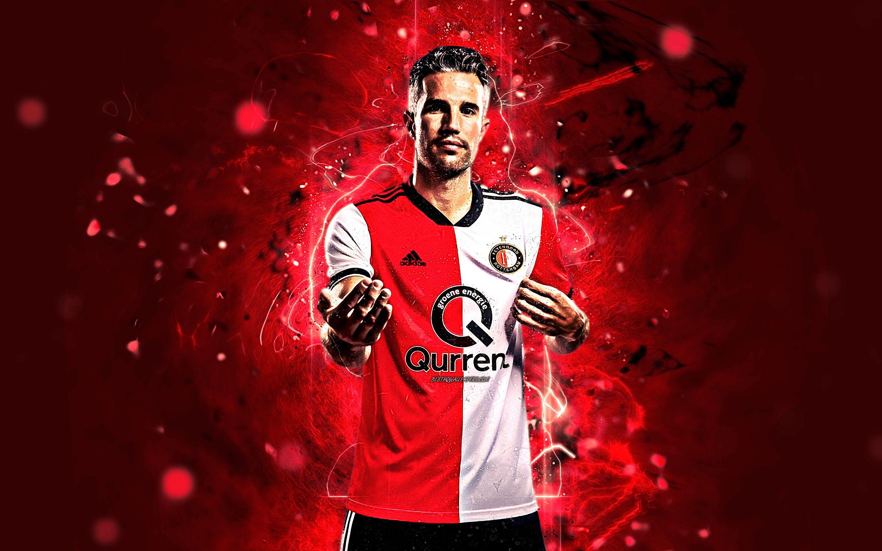2880x1800 Download wallpaper Robin van Persie, abstract art, Dutch footballer, Feyenoord FC, soccer, van Persie, Dutch Eredivisie, football, neon lights for desktop with resolution 2880x1800. High Quality HD picture wallpaper