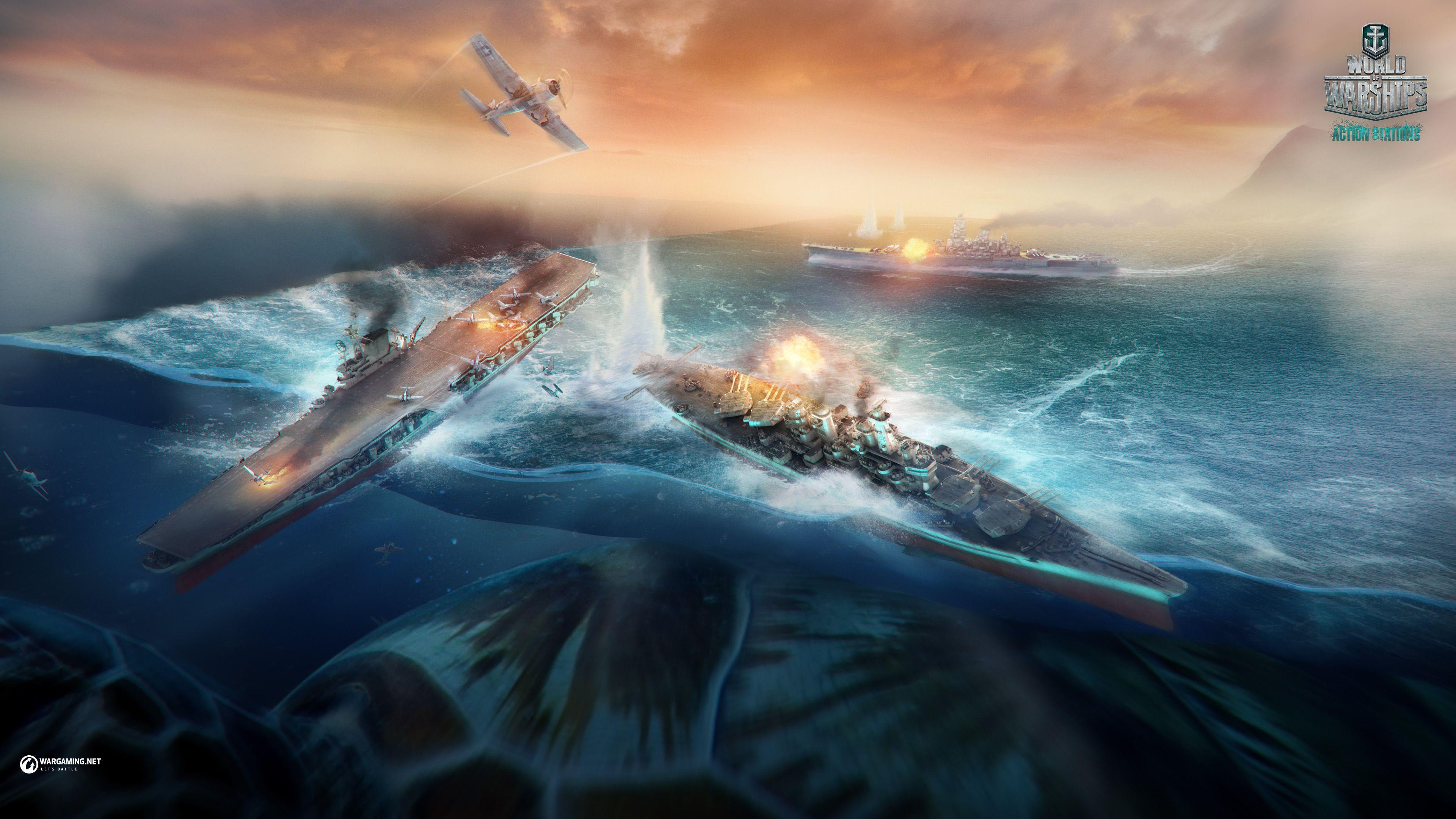 3840x2160 of Warships Flat Earth Wallpaper