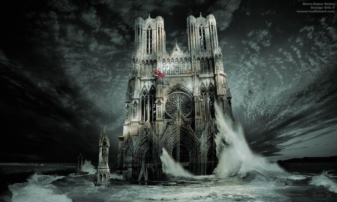 1280x768 Cathedral Of Notre Dame, Our Lady Reims: Surreal Art Print, Poster