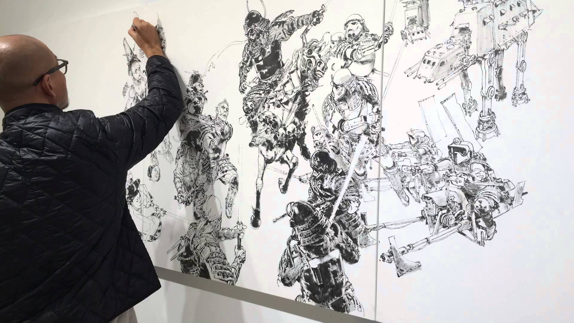 1920x1080 Kim Jung Gi Japanese Star Wars Mashup Live Paining at Art Whino
