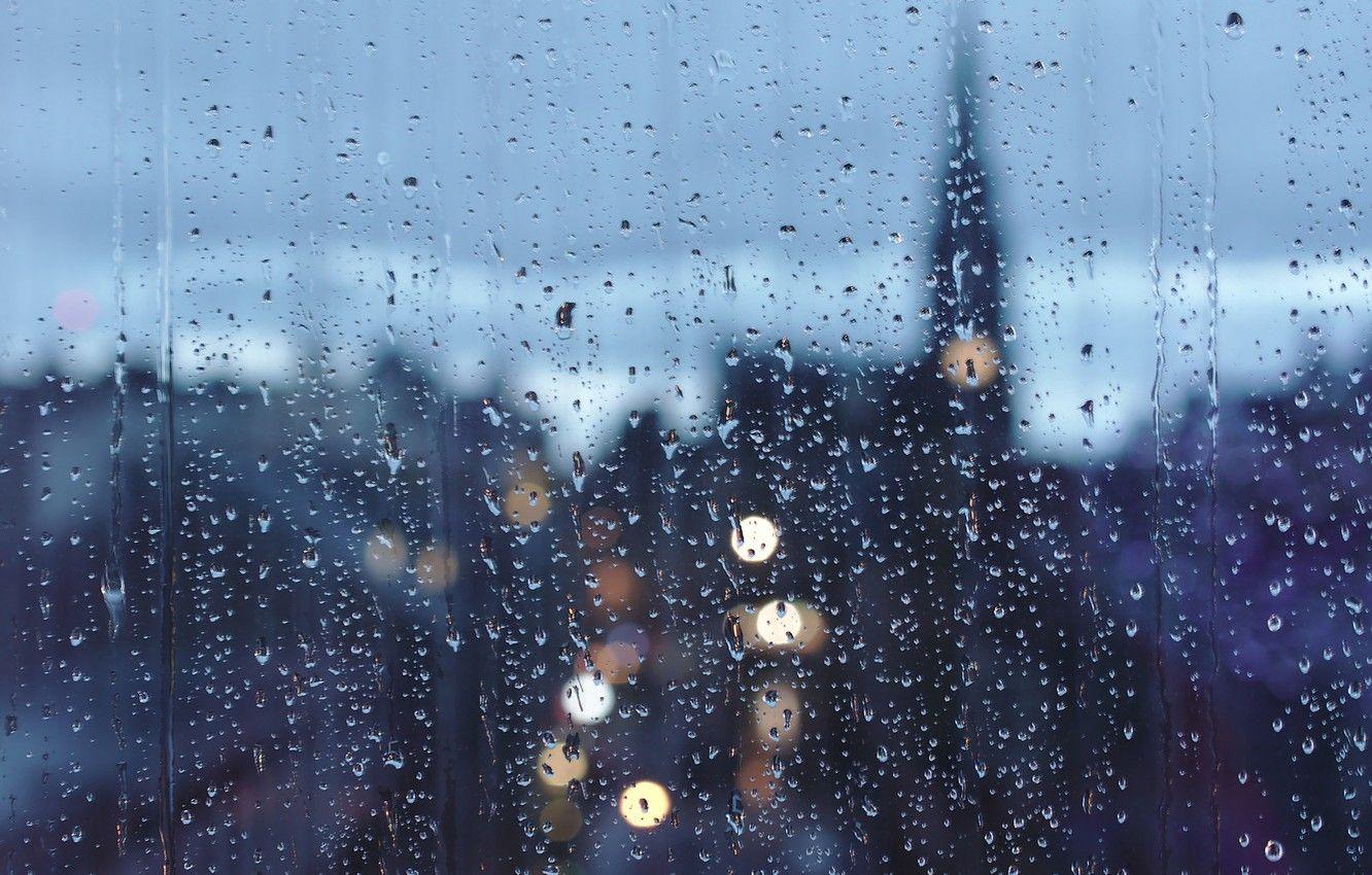 1332x850 Wallpaper glass, drops, cityscape, raining image for desktop