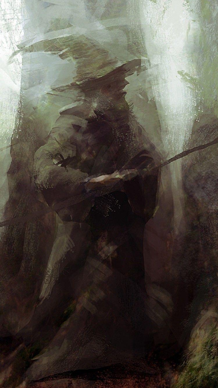 750x1334 Download 750x1334 Gandalf, The Lord Of The Rings, Painting, Trees