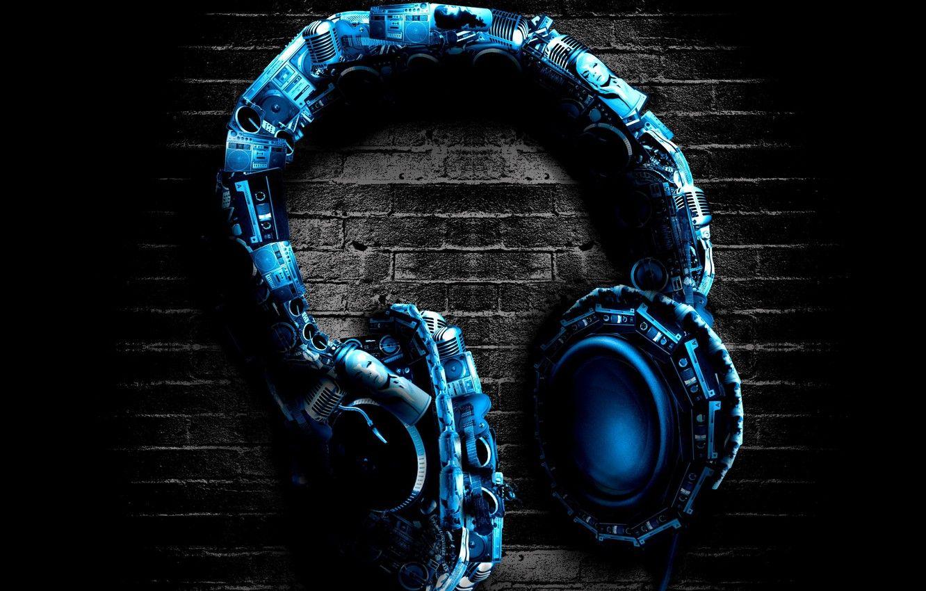 1332x850 Wallpaper blue, background, wall, headphones, headphones, stereo