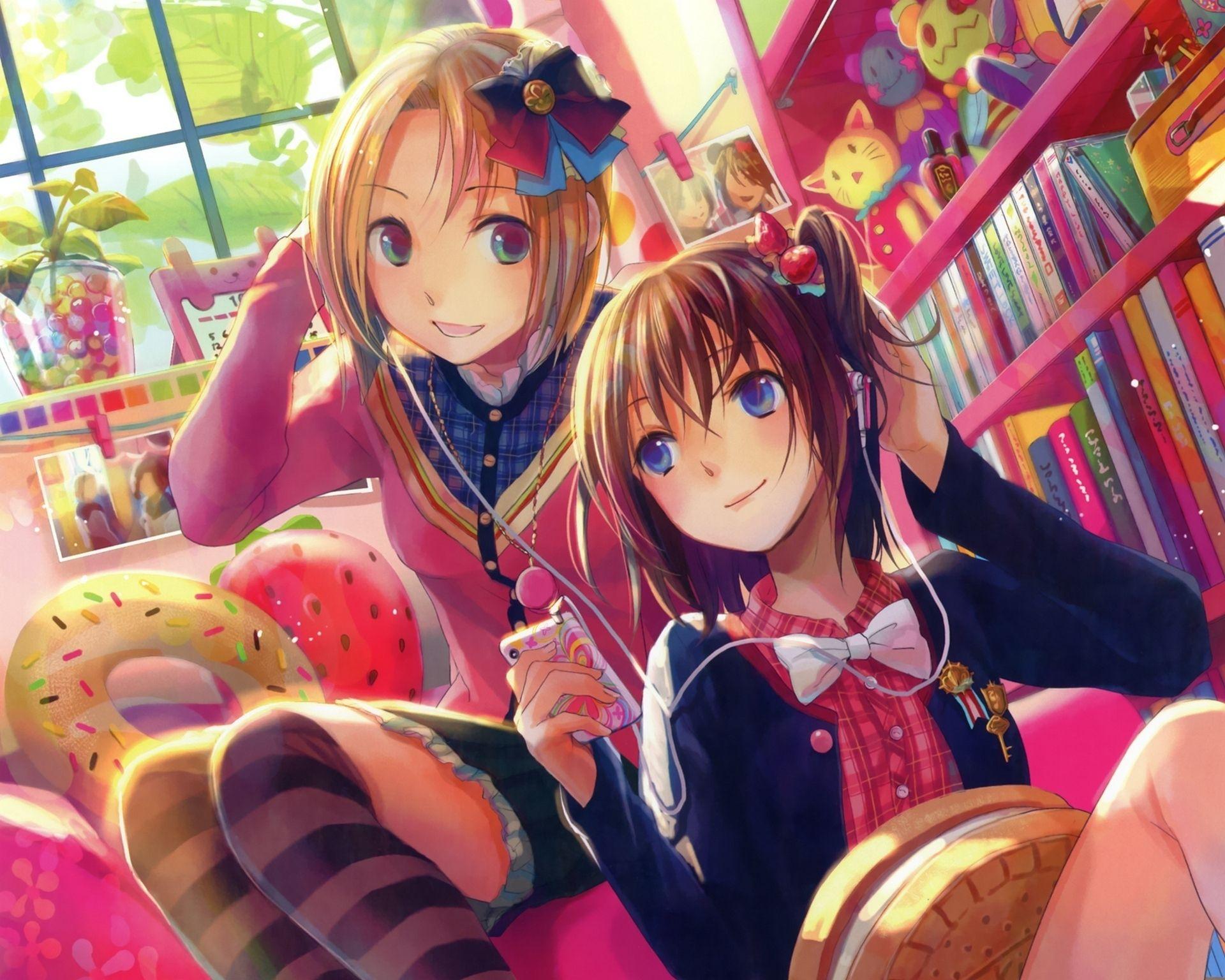 two cute anime best friends wallpaper