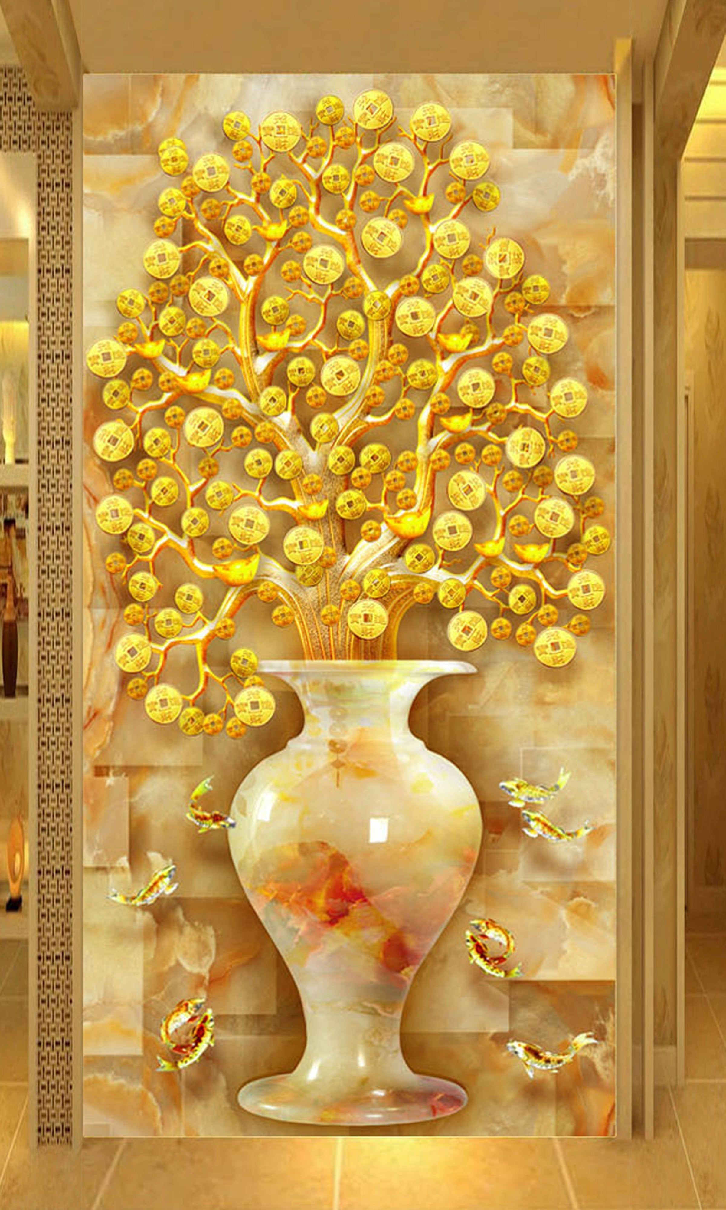 2400x3998 3D Gold Ingot Vase 80 Wall Murals