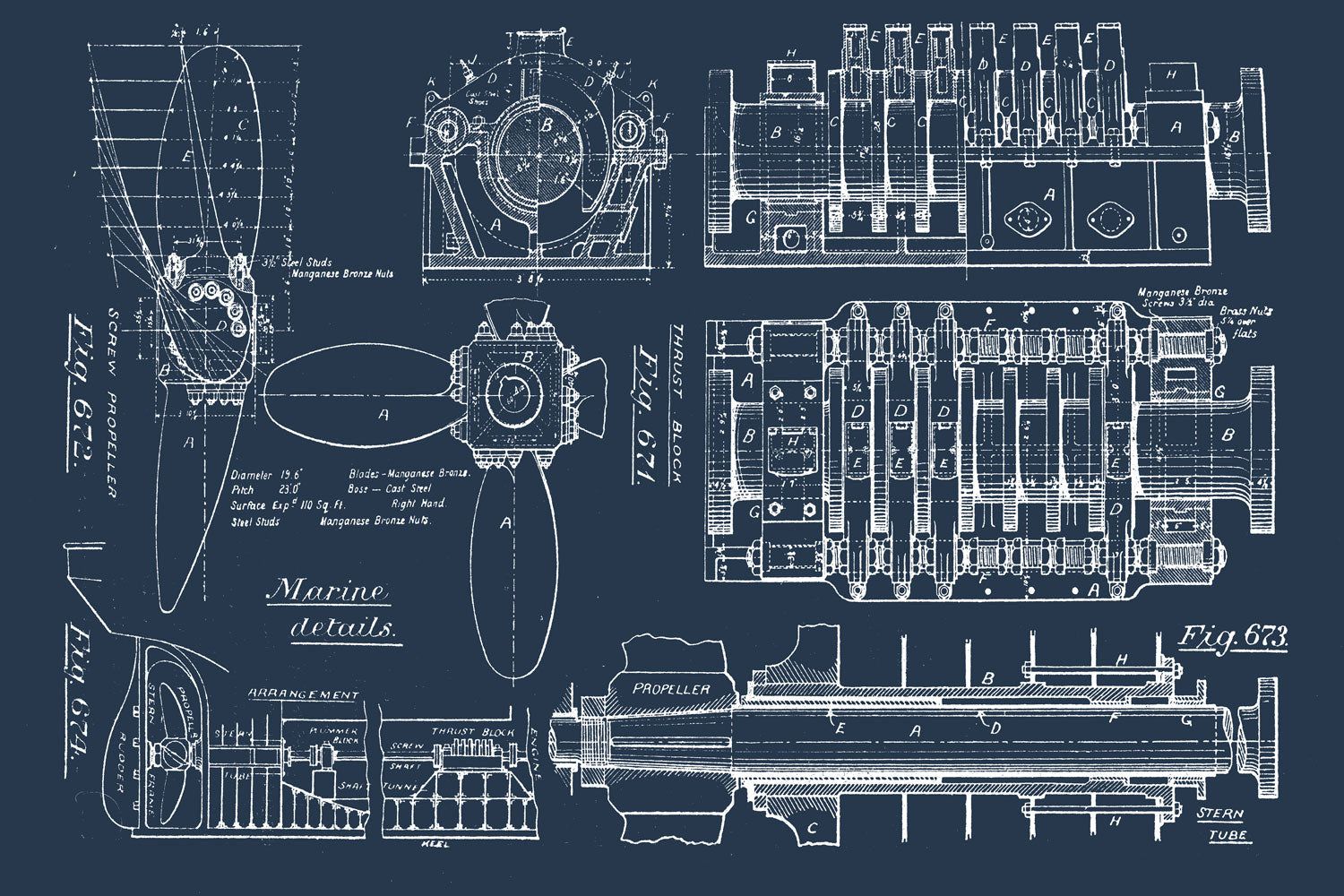 1500x1000 Vintage Boat Engine Blueprint Wall Mural