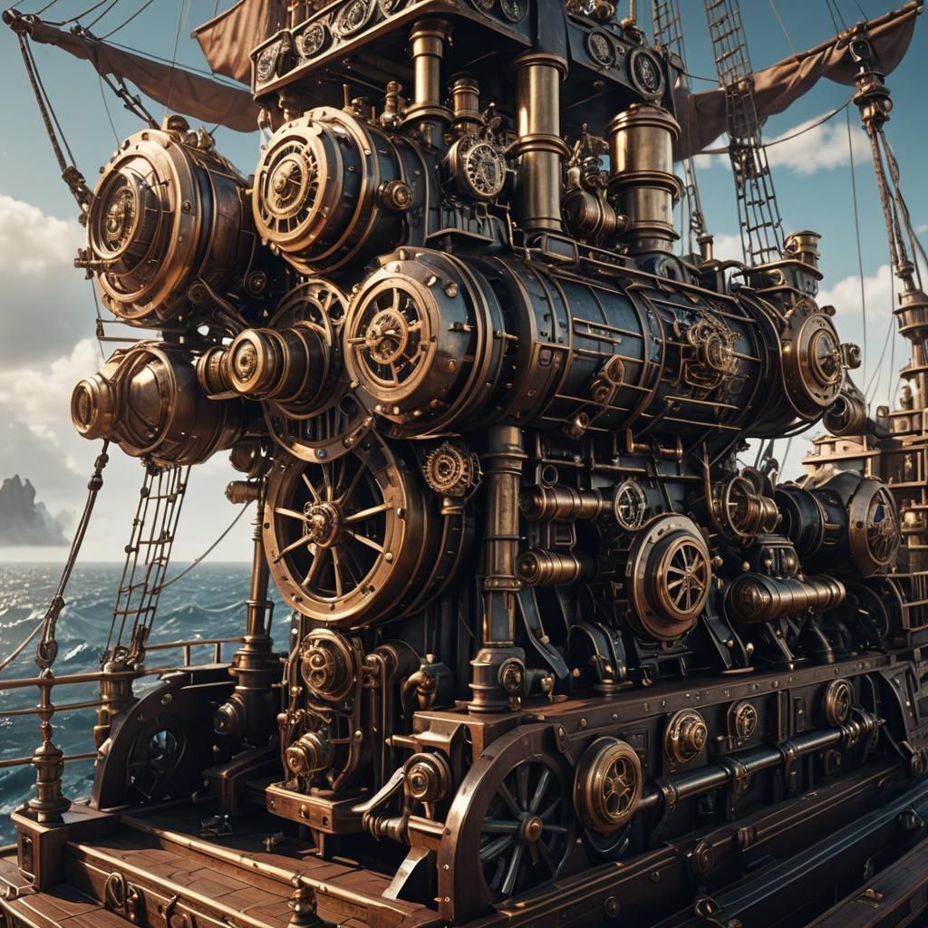 1024x1024 Steampunk Pirate Ship on the Open Sea
