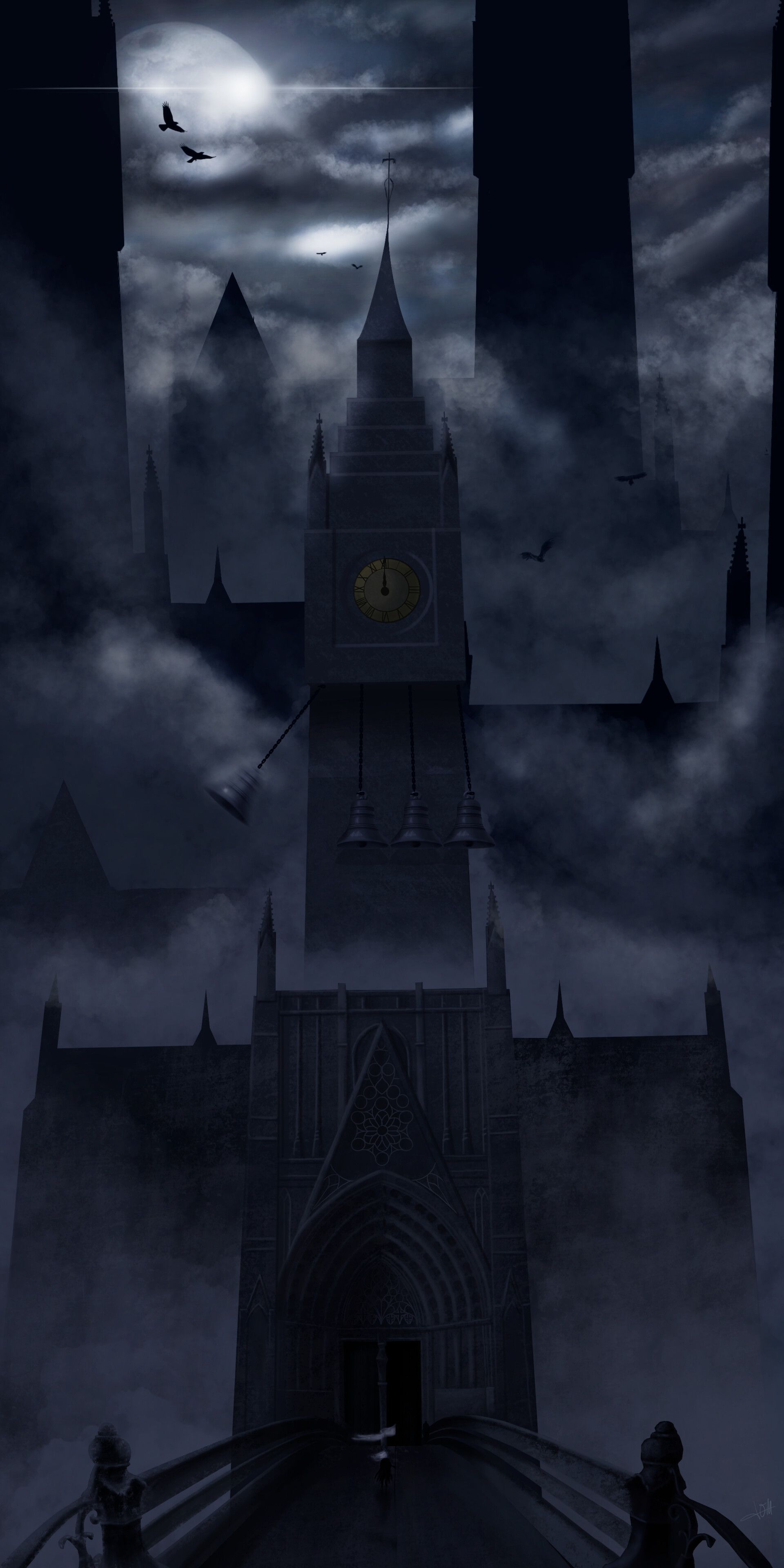 1920x3840 Download wallpaper 1920x3840 castle, night, fog, dark, art HD background