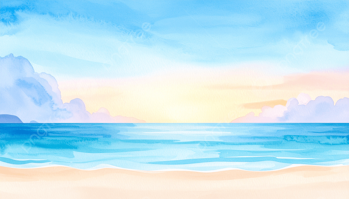 1200x686 Serene Watercolor Seascape Pastel Sunset Over Tranquil Ocean And Sandy Beach, Watercolor, Painting, Seascape Background Image And Wallpaper for Free Download