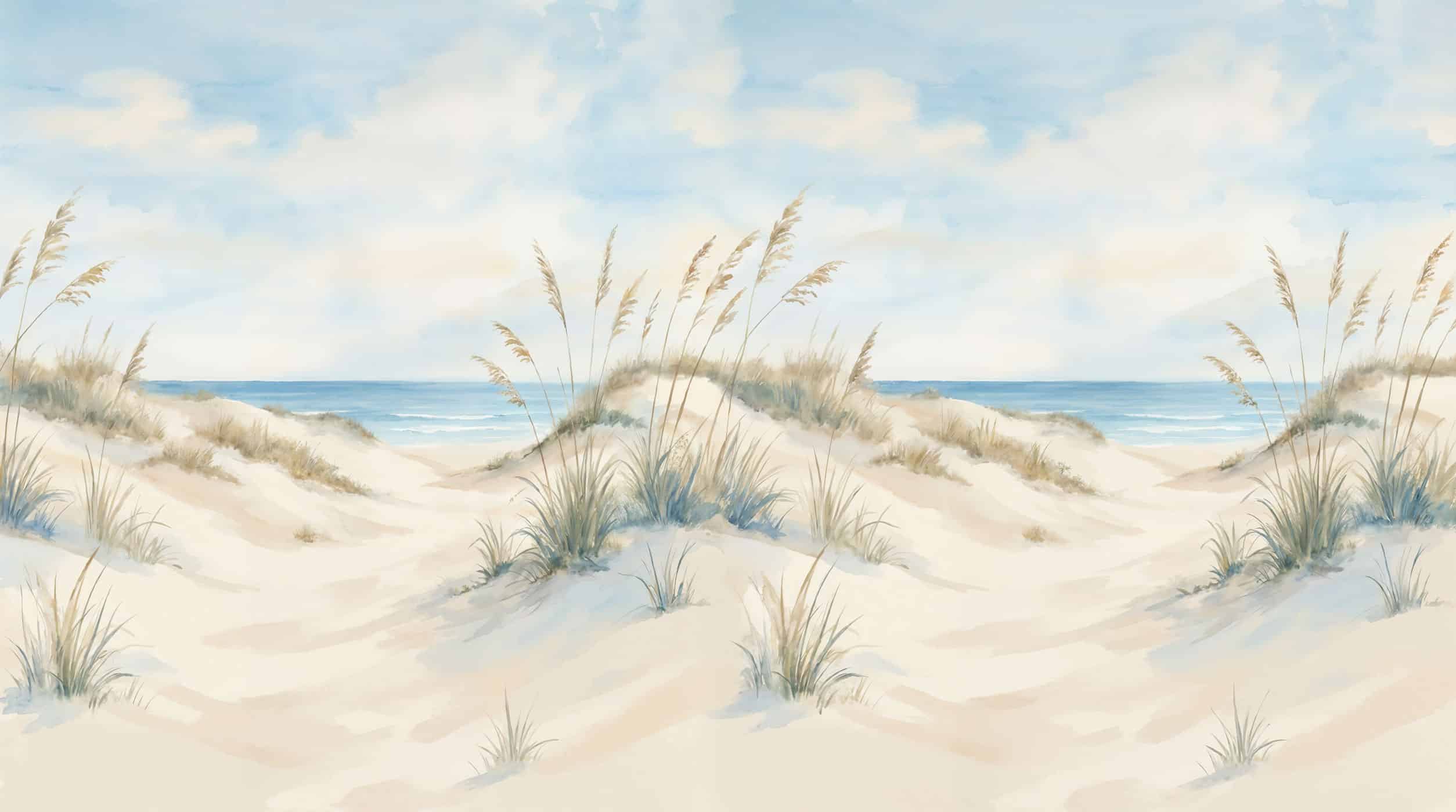 2508x1400 Watercolour Sandy Beach Wallpaper Mural