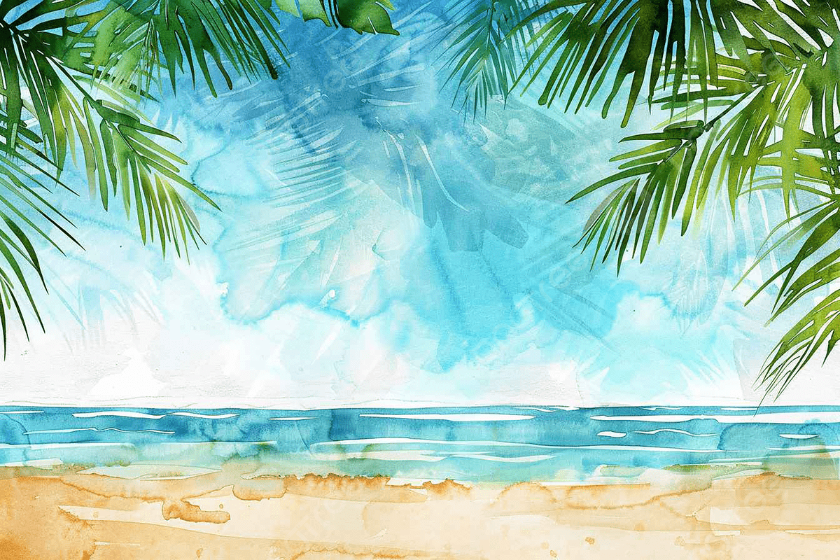 1200x800 Watercolor Beach Background With Palm Leaves Clip Art, Beautiful, Summer, Background Background Image And Wallpaper for Free Download