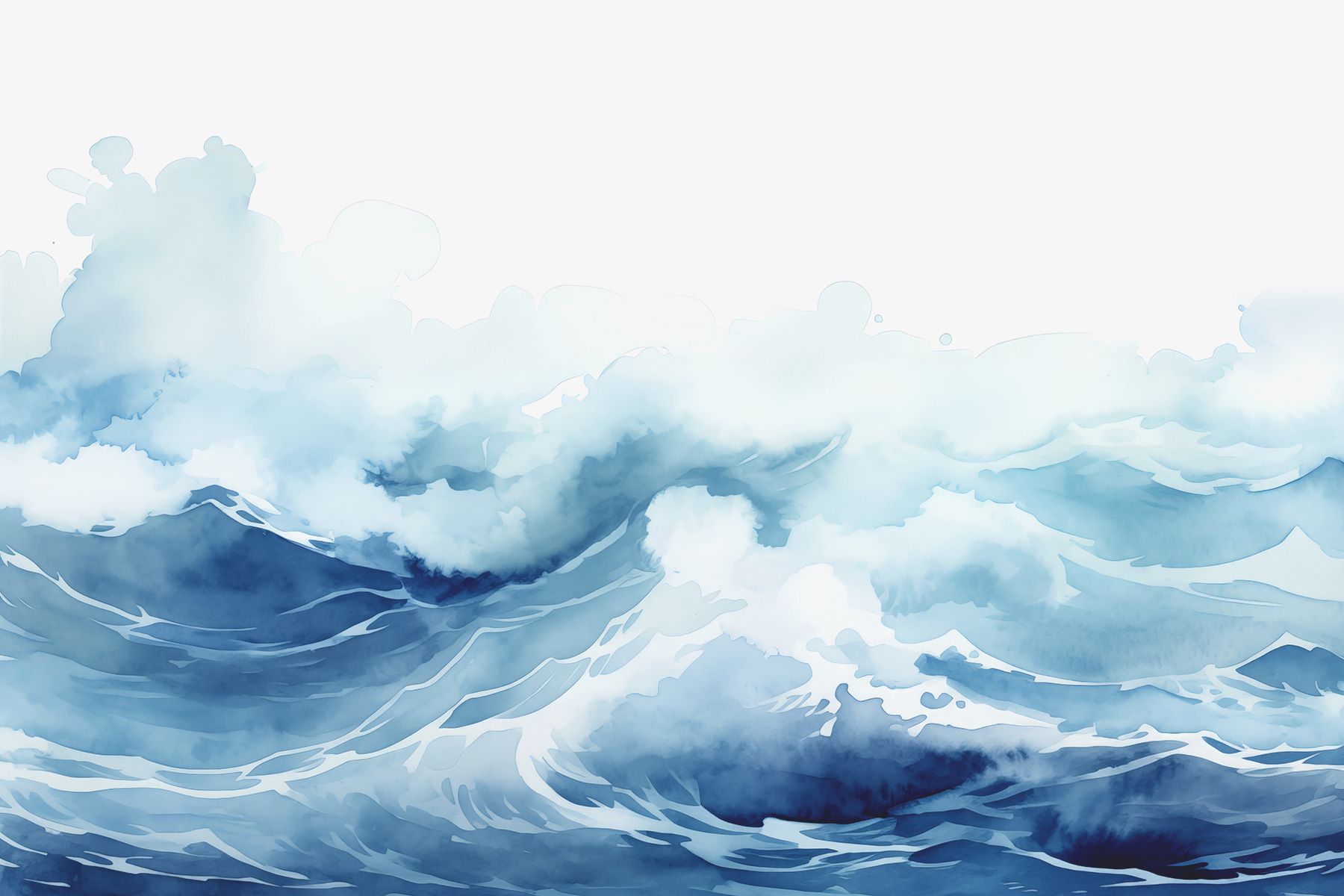 1800x1200 Wall Mural Photo Wallpaper Sea waves watercolor, blue color w00962