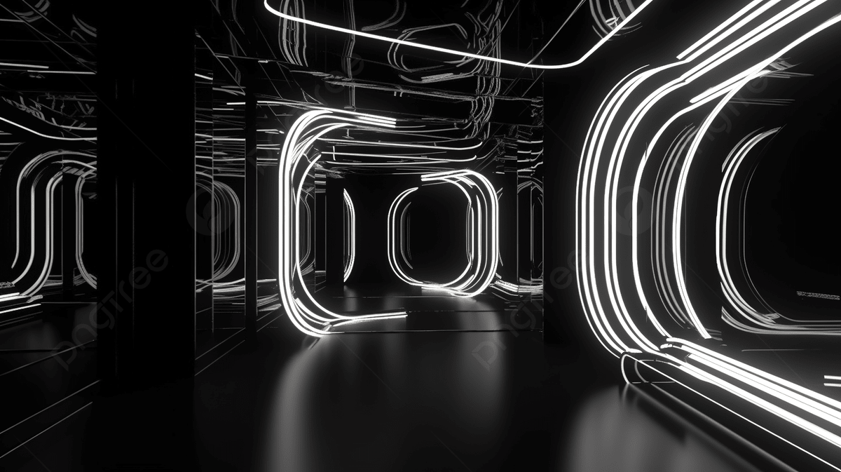 1200x673 Illustration Of A 3D Rendered Black And White Neon Abstract Background, Neon Shape, Neon Line, Neon Color Background Image And Wallpaper for Free Download