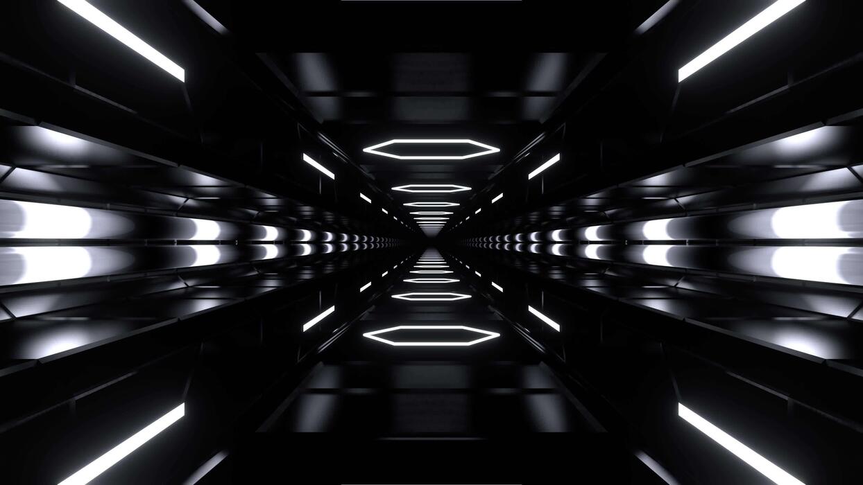 1244x700 Black and White Neon Energy Flow in Cyber Dark Aesthetic Tunnel Background VJ Loop in 4K