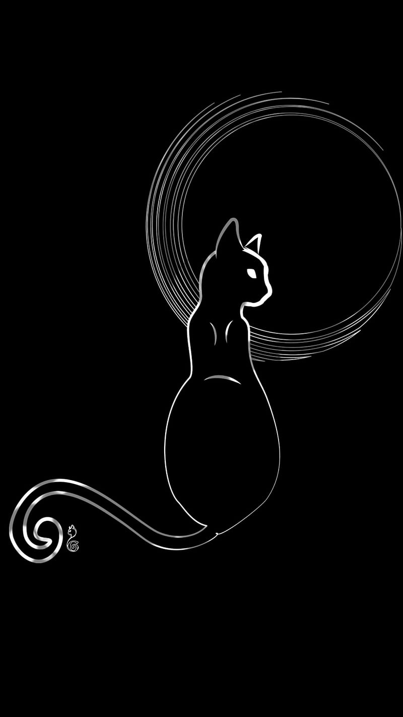 800x1422 CATS, black, black and white, blue, cat, edge, lights, neon, themes, white, HD phone wallpaper