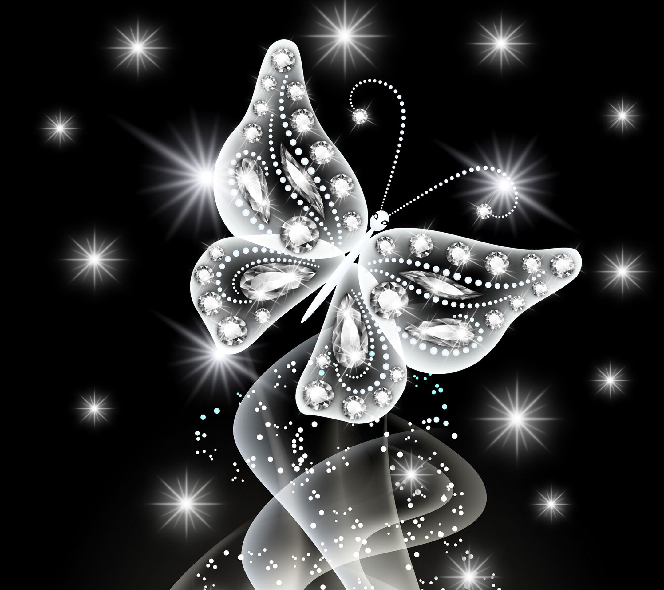 2160x1920 Wallpaper butterfly, abstract, white, butterfly, glow, Neon, sparkle, diamonds for mobile and desktop, section абстракции, resolution 2160x1920
