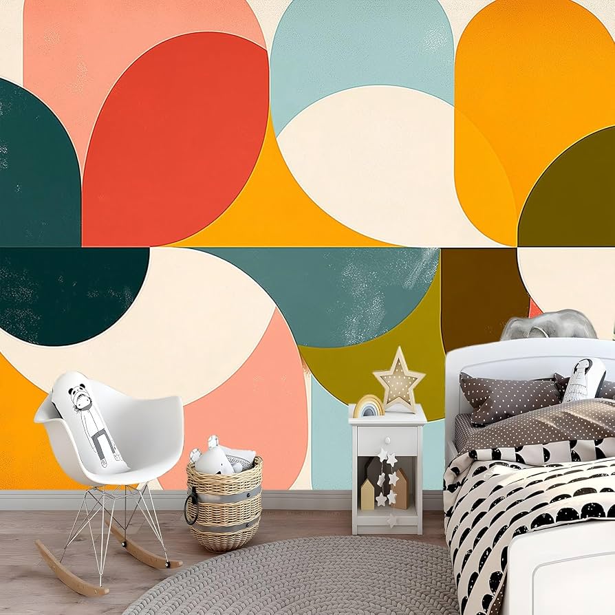 894x894 Retro Abstract Geometric Art Wall Mural Wallpaper Multicolor Not Self Adhesive Wallpaper For Bedroom Living Room Accent Wall Decor, W118 X H83