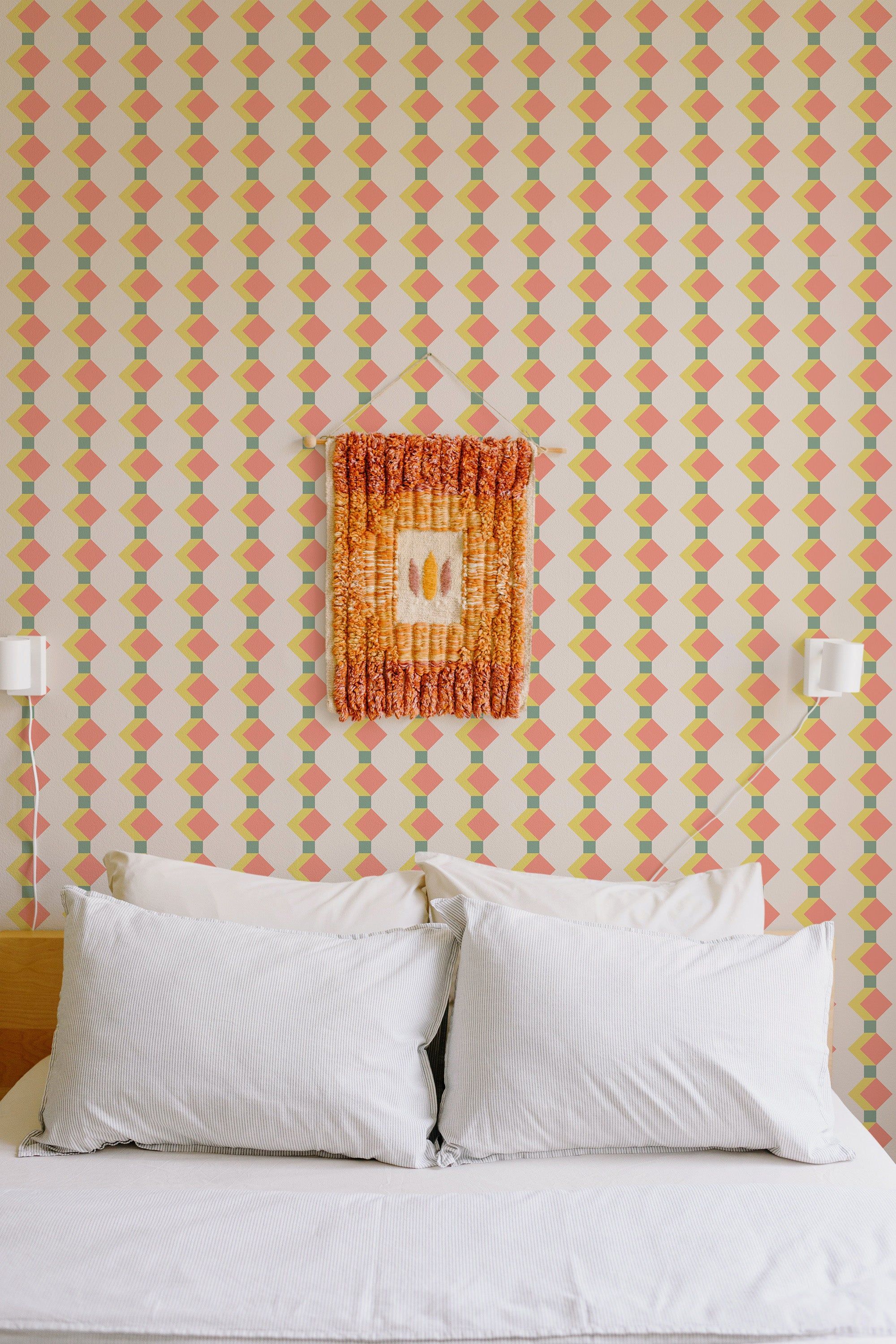 2000x3000 Retro Geometric Orange and Beige Peel and Stick Removable Wallpaper