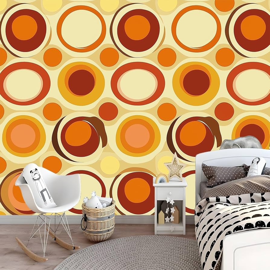 894x894 Retro Bubble Geometric Wall Mural Wallpaper Yellow Not Self Adhesive Wallpaper For Bedroom Living Room Accent Wall Decor, W118 X H83