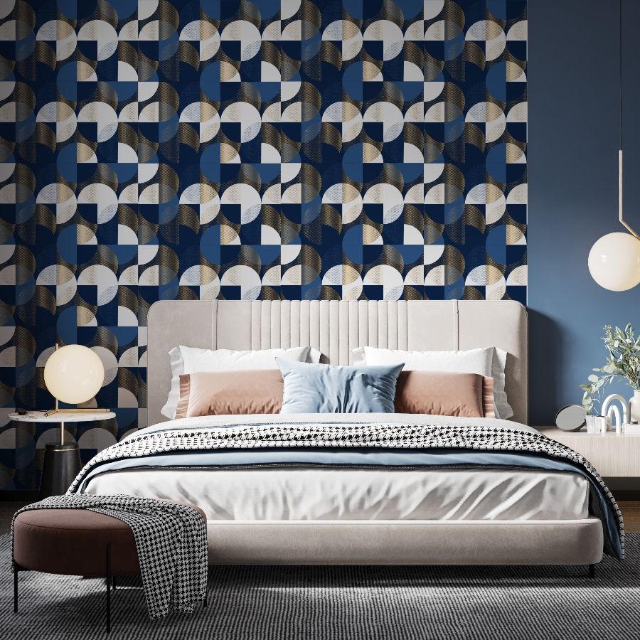 900x900 Blue Retro Geometric Self Adhesive Wallpaper