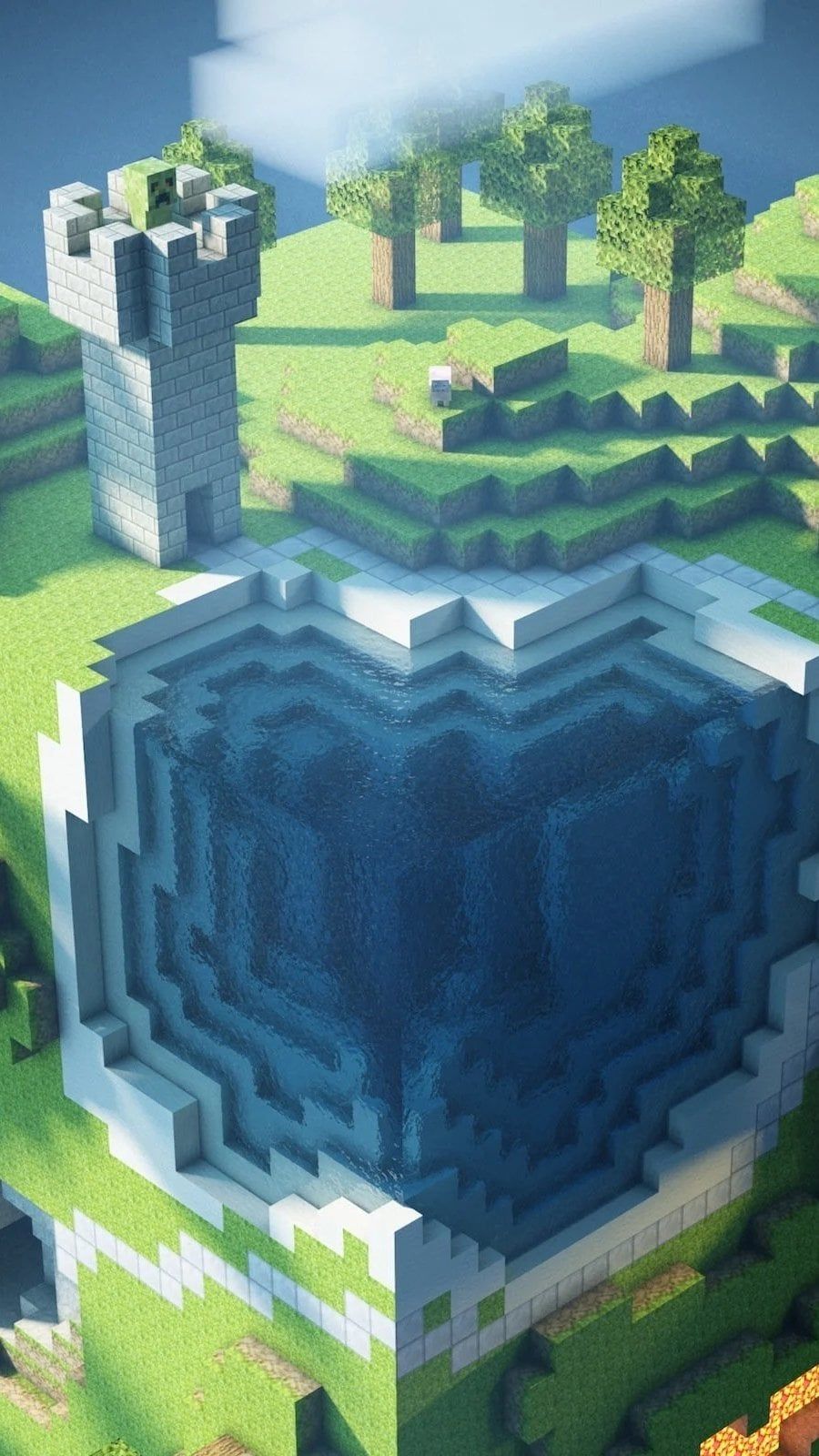 900x1600 Minecraft world cube Wallpaper 2K for iPhone and Mobile Phone