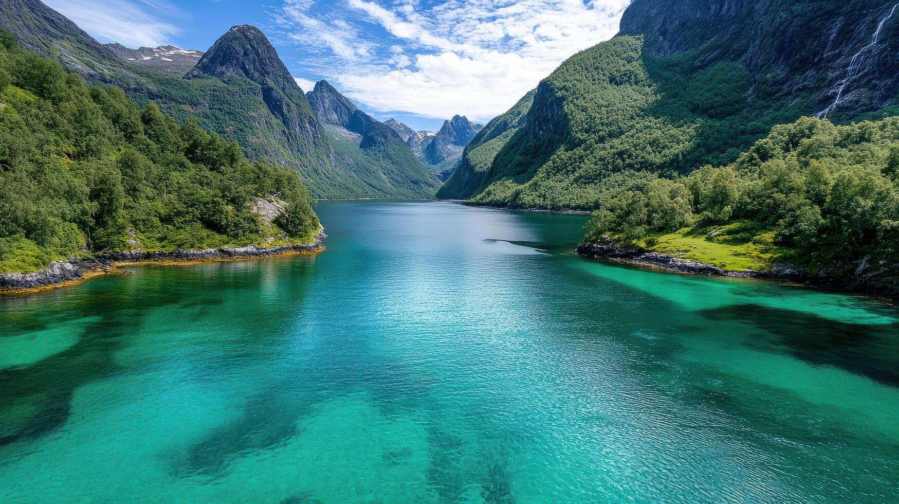 1749x980 The beautiful fjord in norway with clear water and green trees