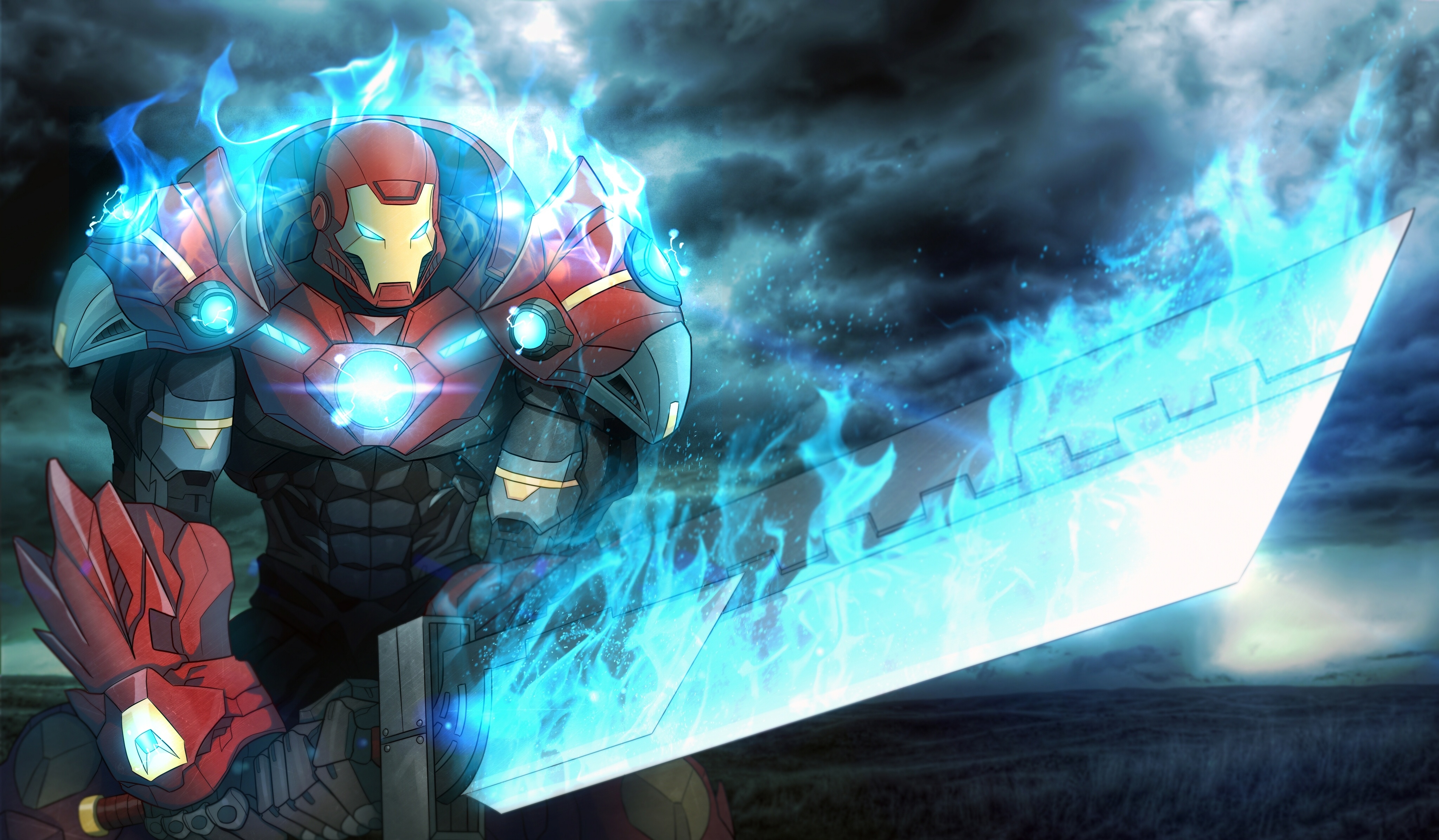 4092x2390 Wallpaper sword, costume, armor, Iron Man, fan art, Tony Stark for mobile and desktop, section фантастика, resolution 4092x2390