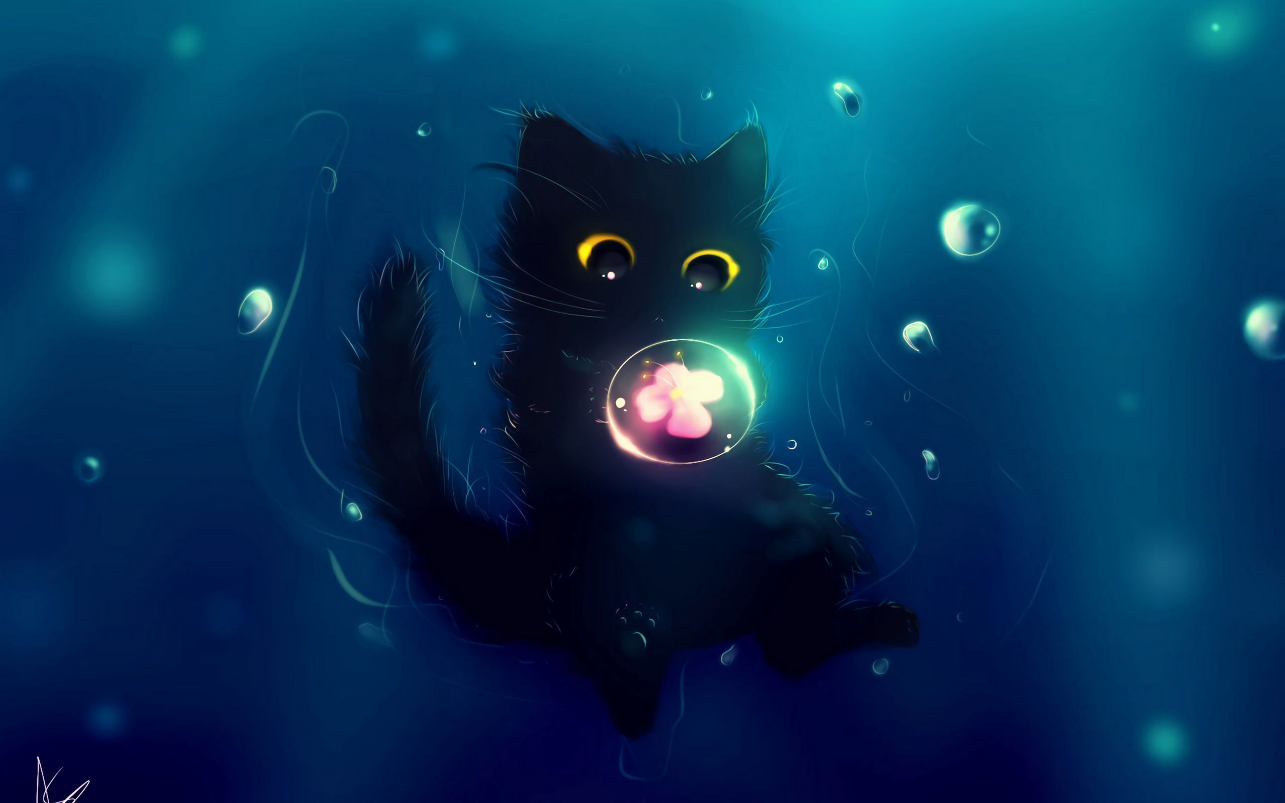 2560x1600 Download wallpaper 2560x1600 cat, cute, ball, flower, art widescreen 16:10 HD background