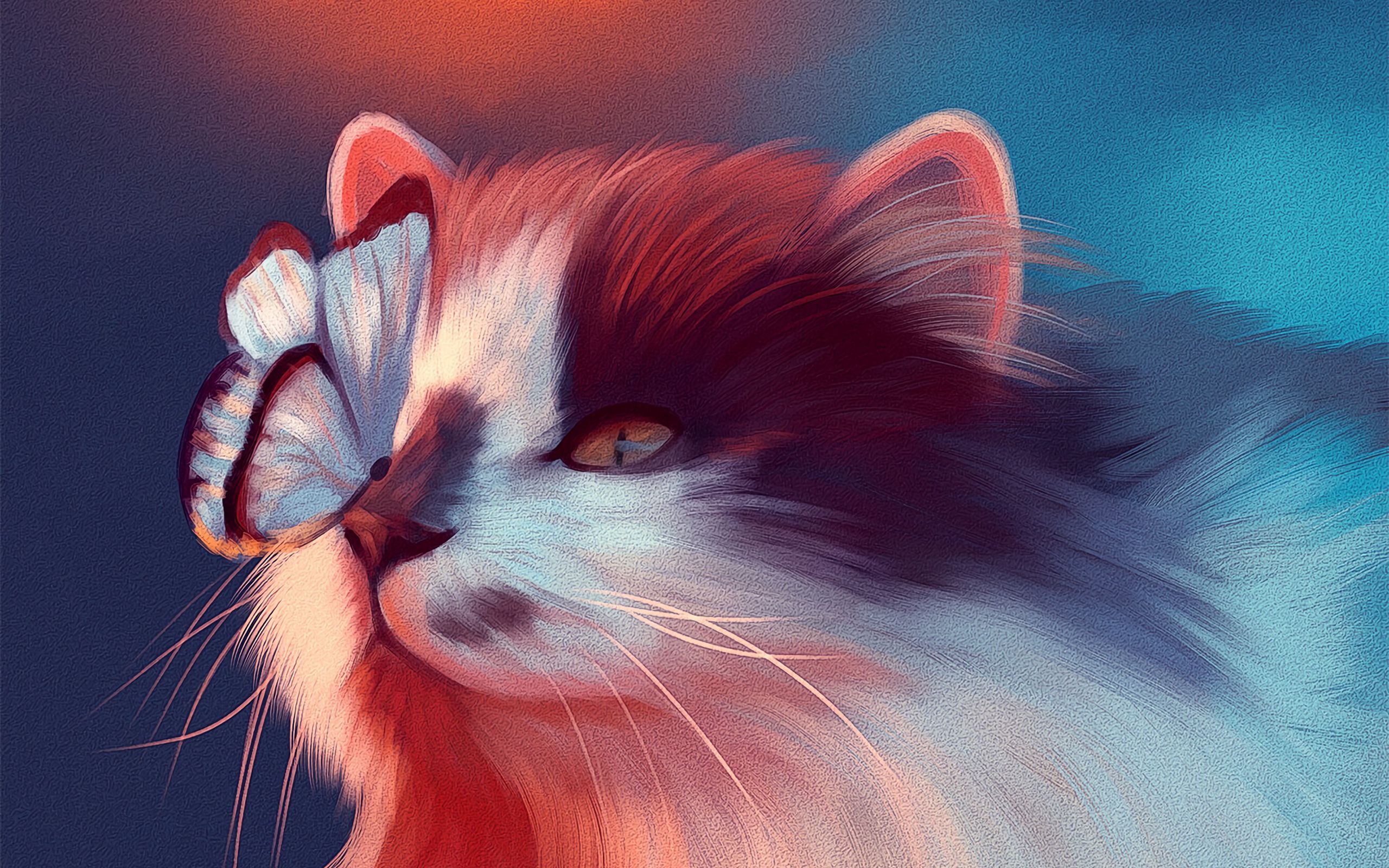 2560x1600 Download wallpaper 2560x1600 cat, butterfly, art, fluffy, cute widescreen 16:10 HD background