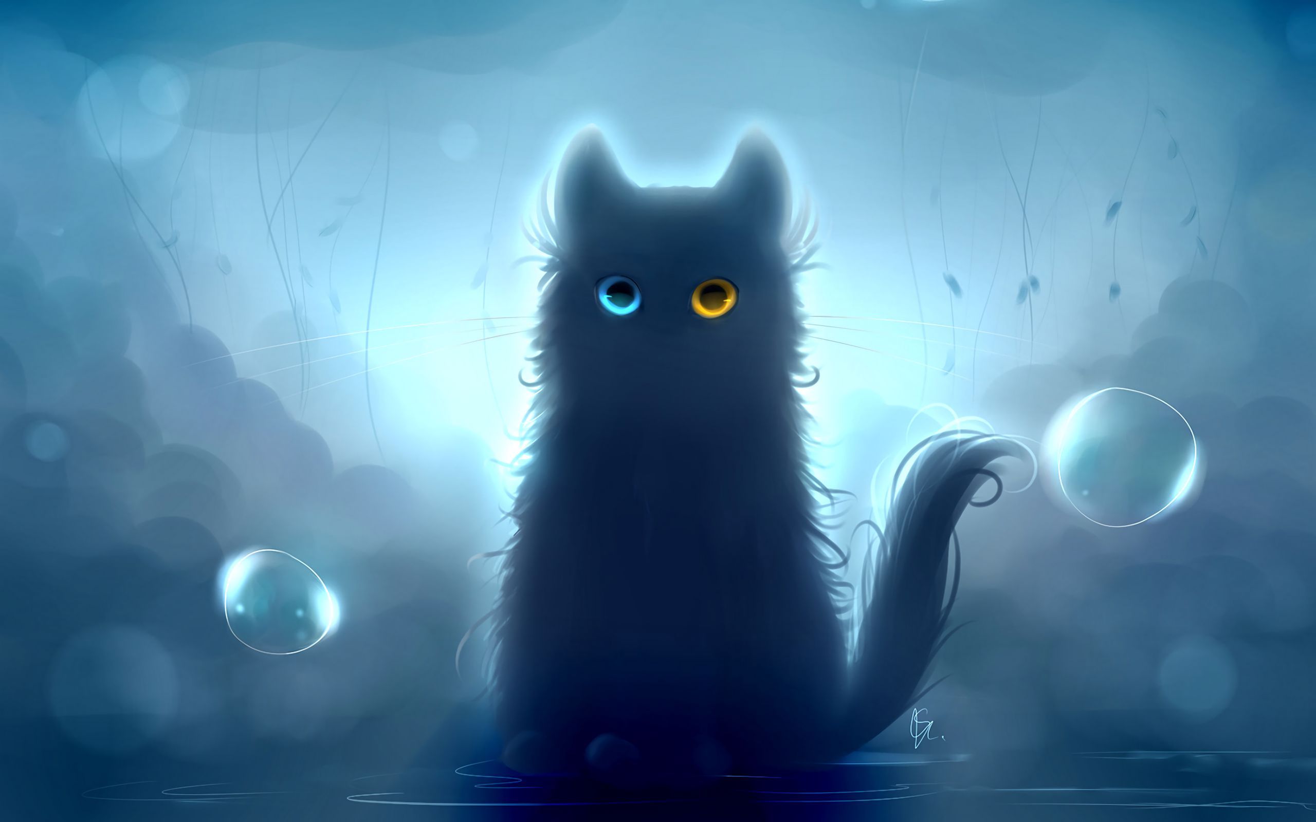 2560x1600 Download wallpaper 2560x1600 cat, heterochromia, black cat, art widescreen 16:10 HD background