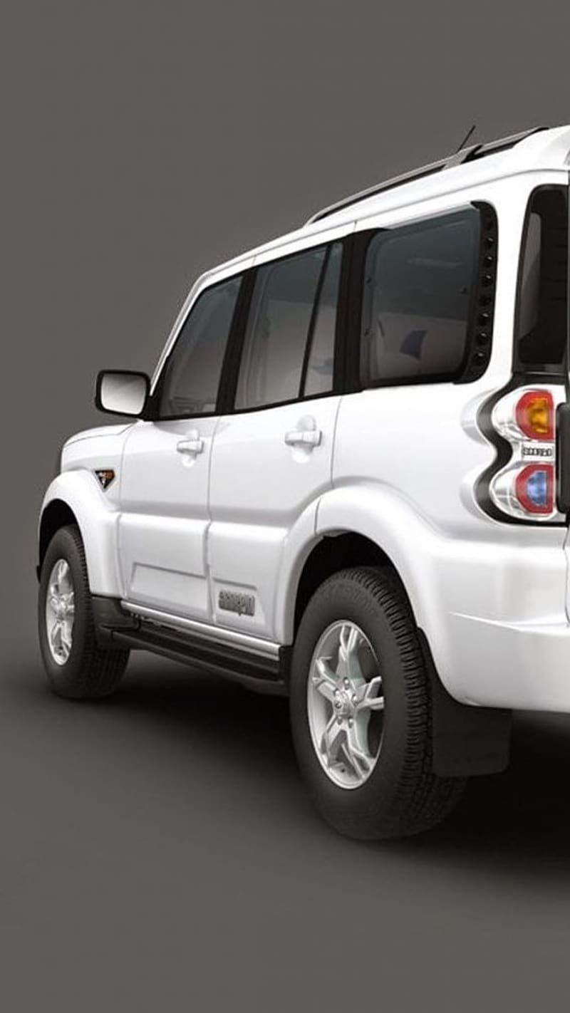 800x1422 Scorpio Car, Grey Background, white car, mahindra, HD phone wallpaper