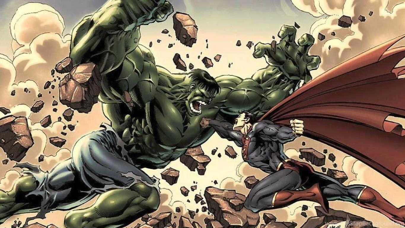 1366x768 Superman Epic Dc Marvel Hulk Cartoon Comics HD Wallpaper