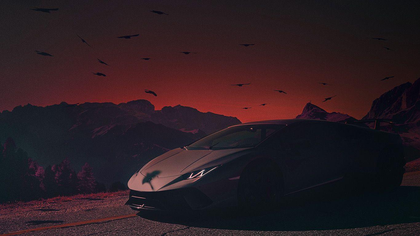 1366x768 wallpaper for desktop, laptop. car lamborghini dark sunset