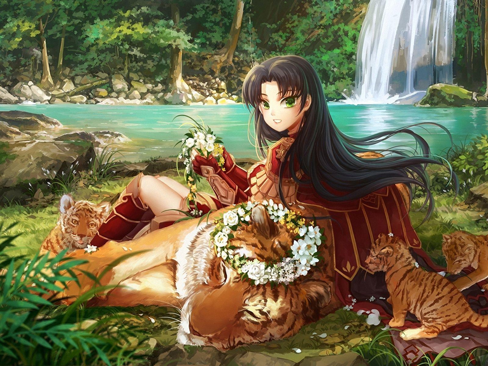 1600x1200 Desktop Wallpaper tiger Cubs Brunette girl Warriors 1600x1200