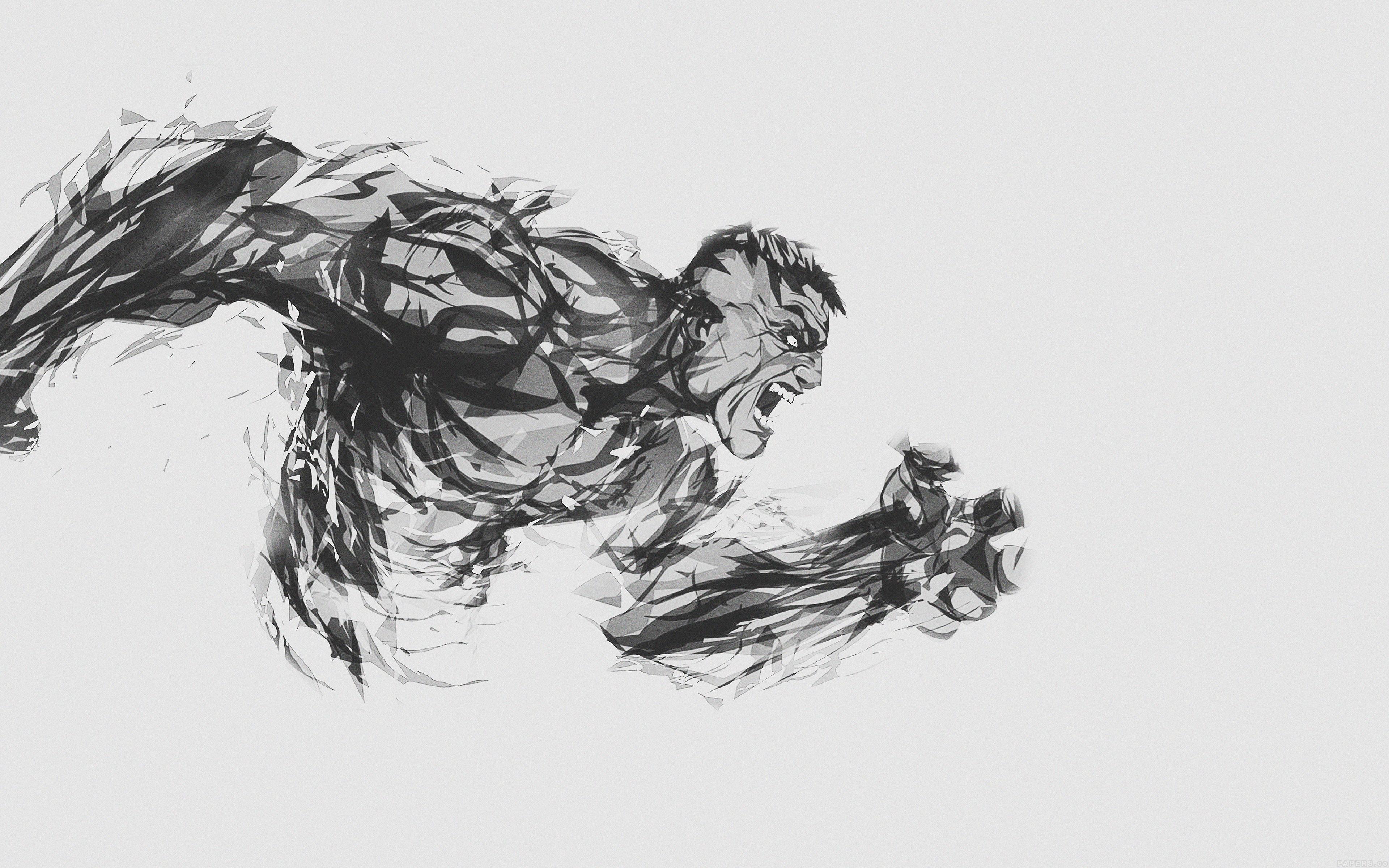 3840x2400 Hulk Illust Anger White Minimal Hero Wallpaper