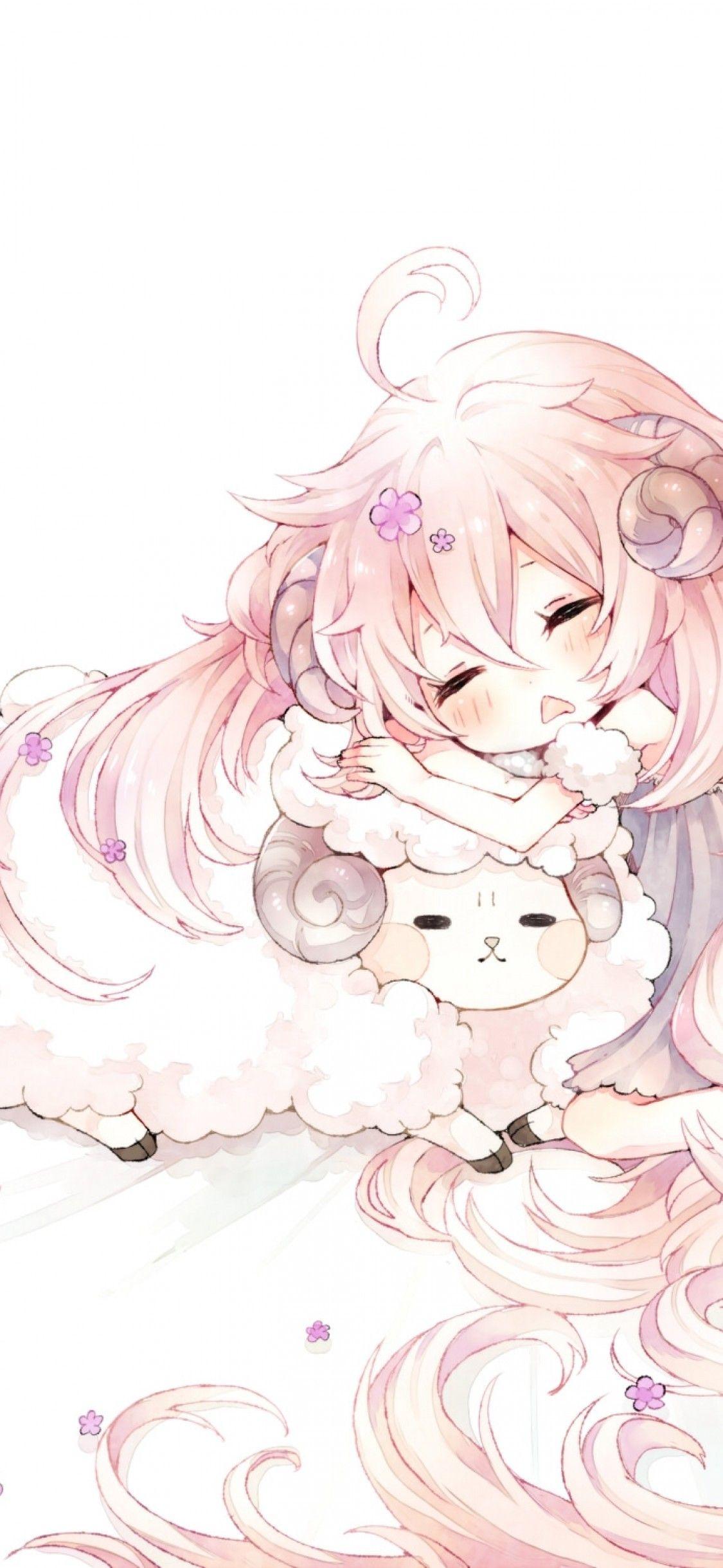 1125x2436 Download 1125x2436 Anime Girl, Chibi, Cute, Sleeping, Horns, Pink