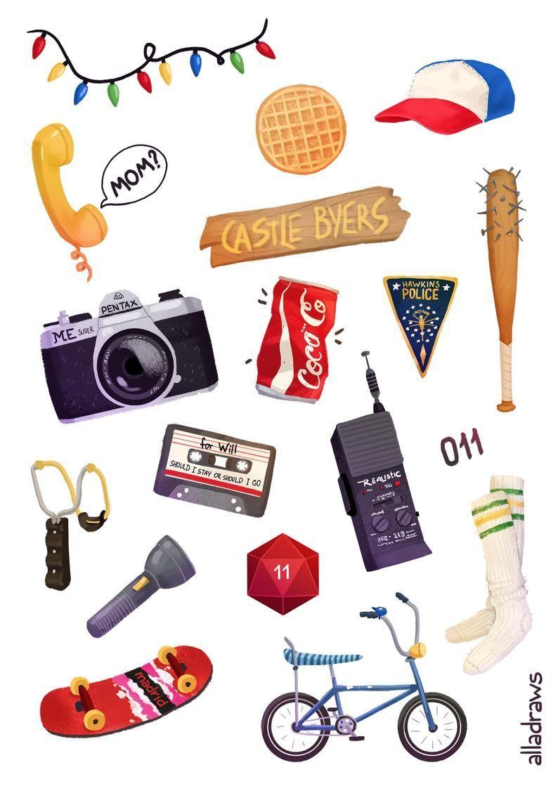 794x1126 Ensemble d'autocollants Stranger Things 5 en 2020. Autocollant