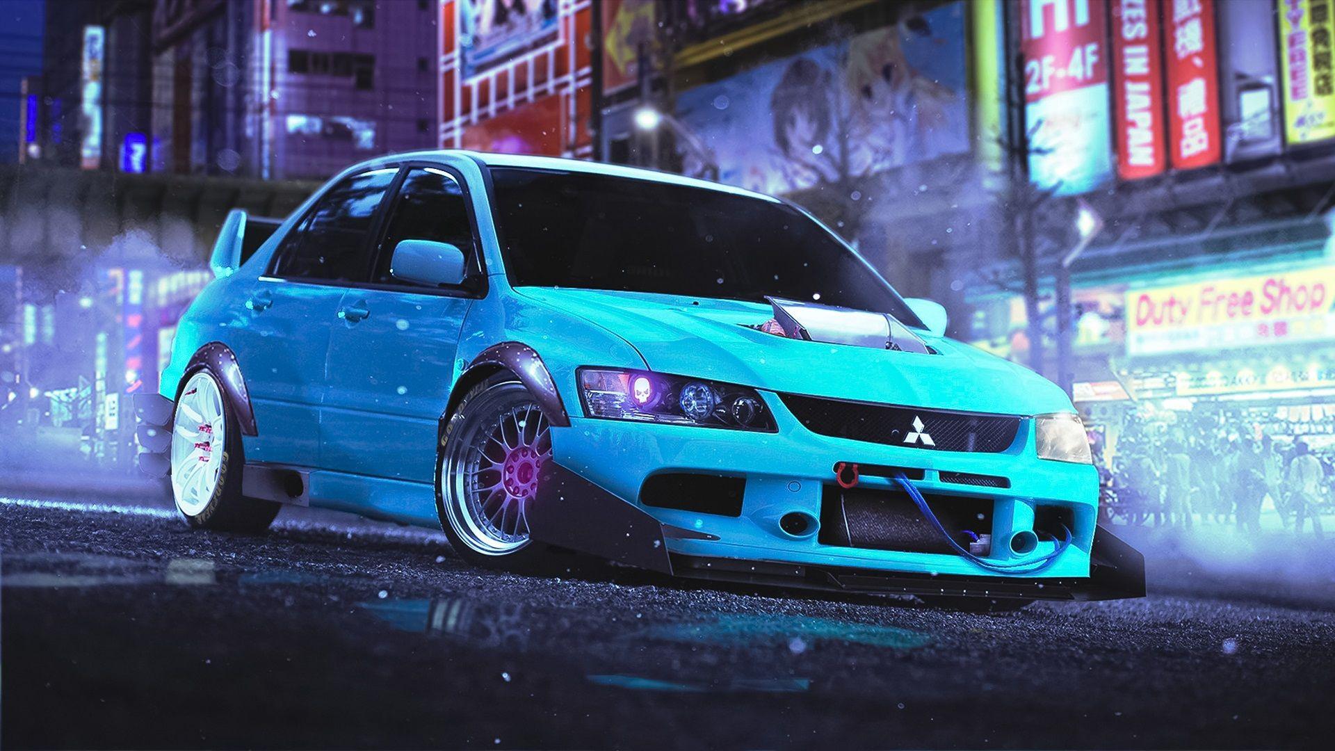 1920x1080 Wallpaper Mitsubishi Lancer Evolution 9 blue car 1920x1080 Full HD 2K Picture, Image