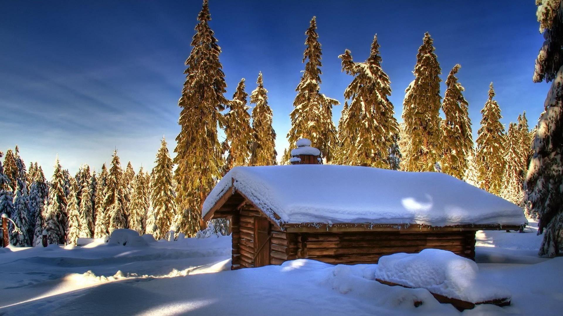 1920x1080 Winter Cabins Wallpaper