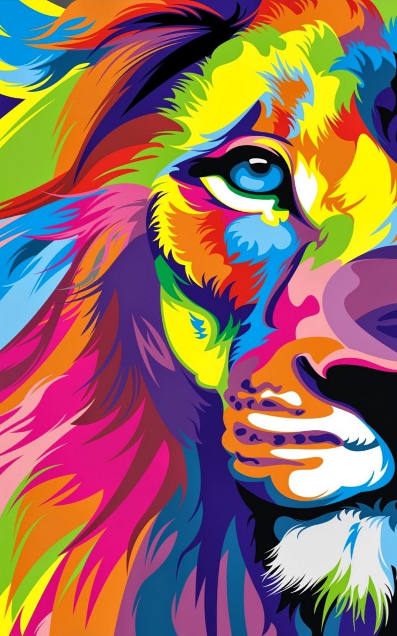 800x1280 King Of Beasts Paintings Colourful Wallpaper HD