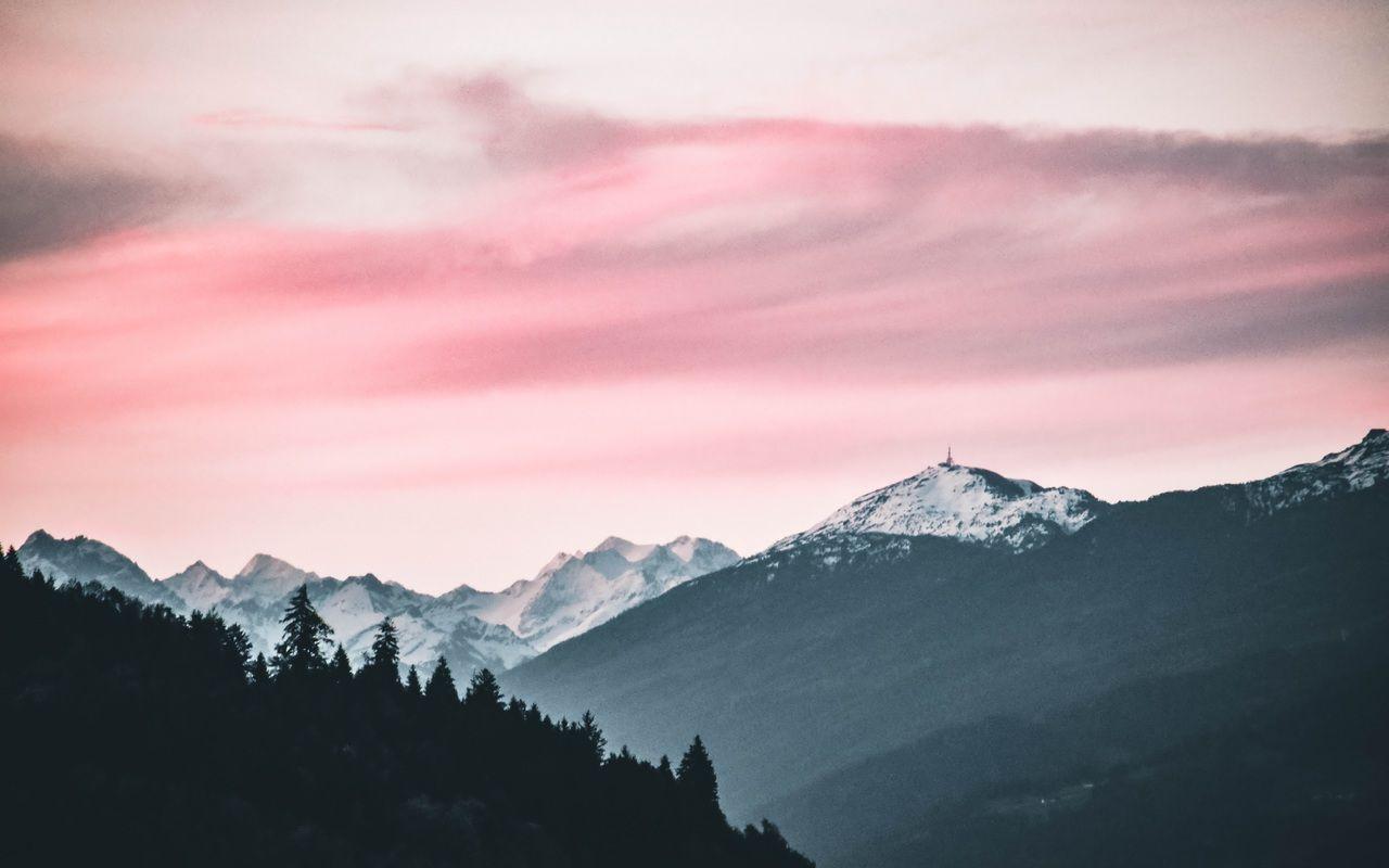 1280x800 Pink Sky Nature Beauty Mountains Snow 5k 720P HD 4k