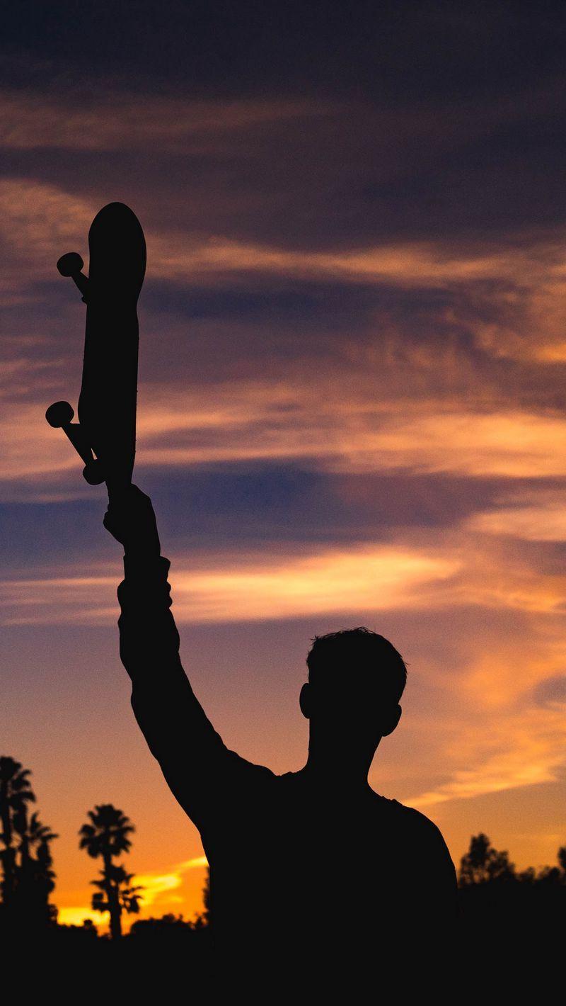 800x1420 Download wallpaper 800x1420 skateboard, silhouette, night iphone