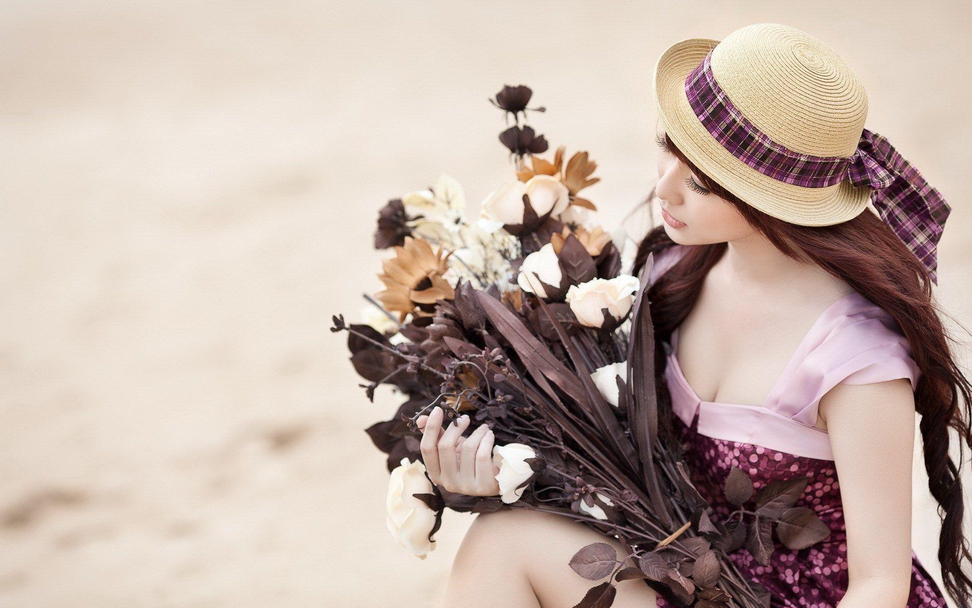 1920x1200 Asian Girl Flowers